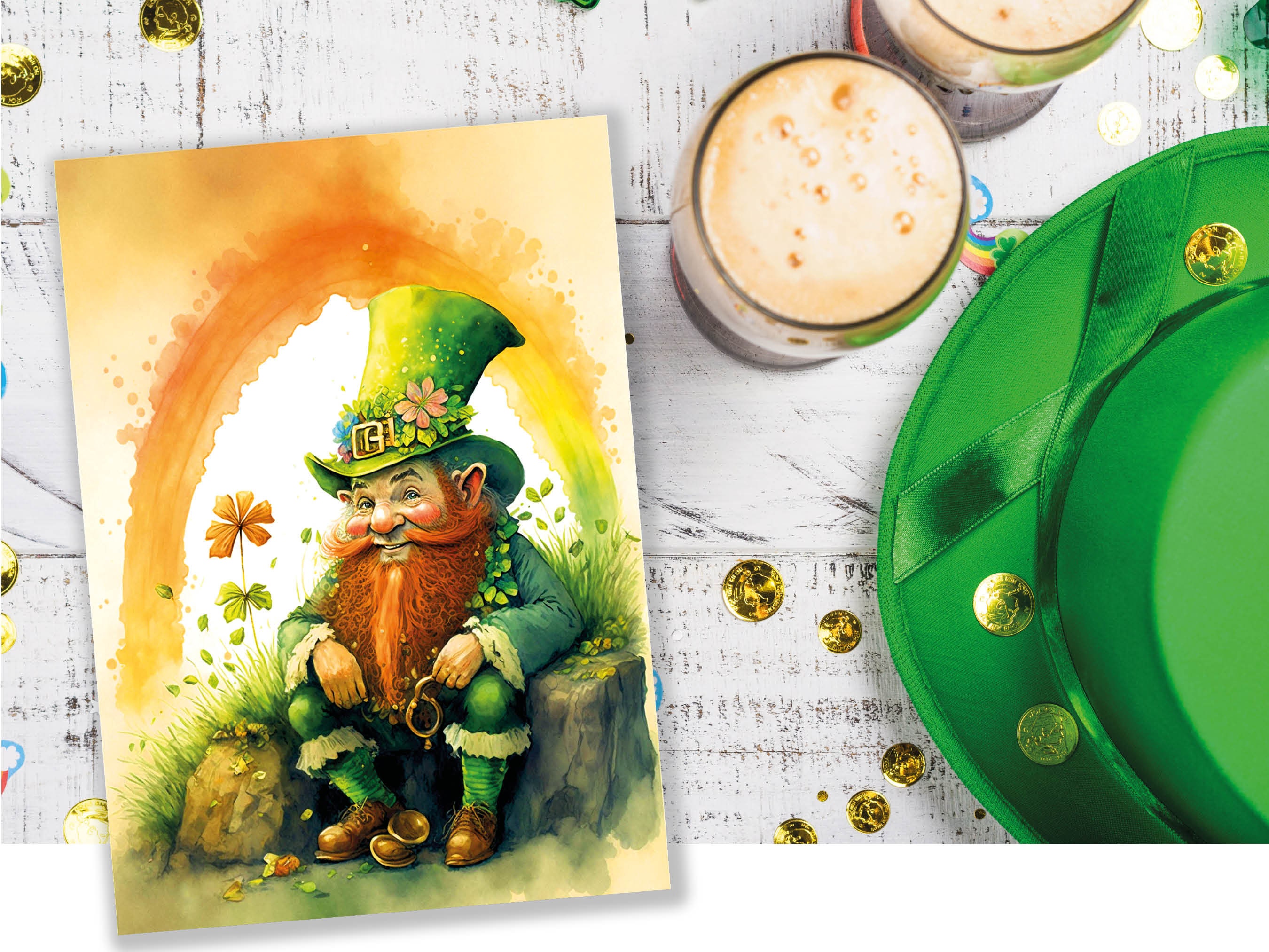 Cheeky Watercolour Leprechaun St Patricks Day Card Lucky Rainbow Ireland Saint Paddys Celebrations Greeting Card for Irish Friends & Family - View 7