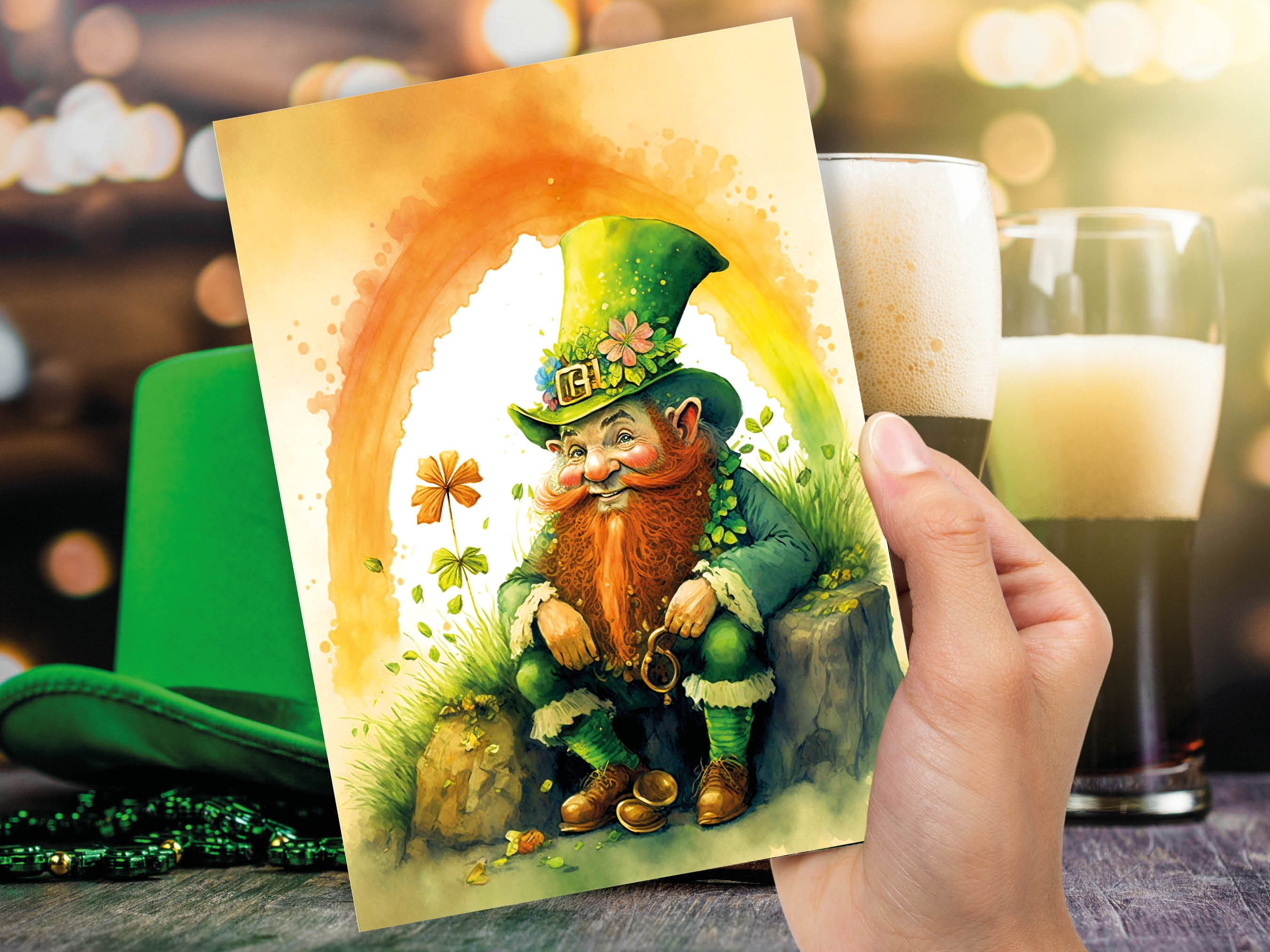 Cheeky Watercolour Leprechaun St Patricks Day Card Lucky Rainbow Ireland Saint Paddys Celebrations Greeting Card for Irish Friends & Family - View 8