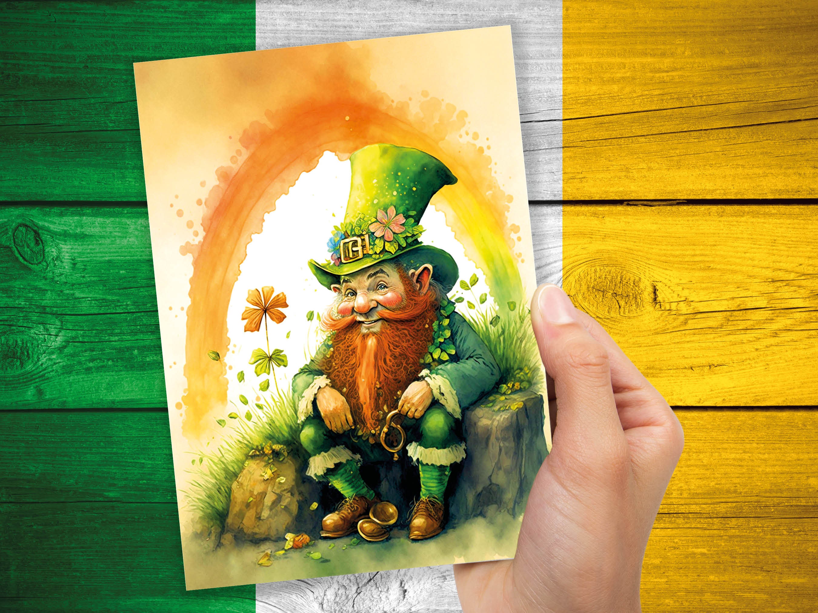 Cheeky Watercolour Leprechaun St Patricks Day Card Lucky Rainbow Ireland Saint Paddys Celebrations Greeting Card for Irish Friends & Family - View 9