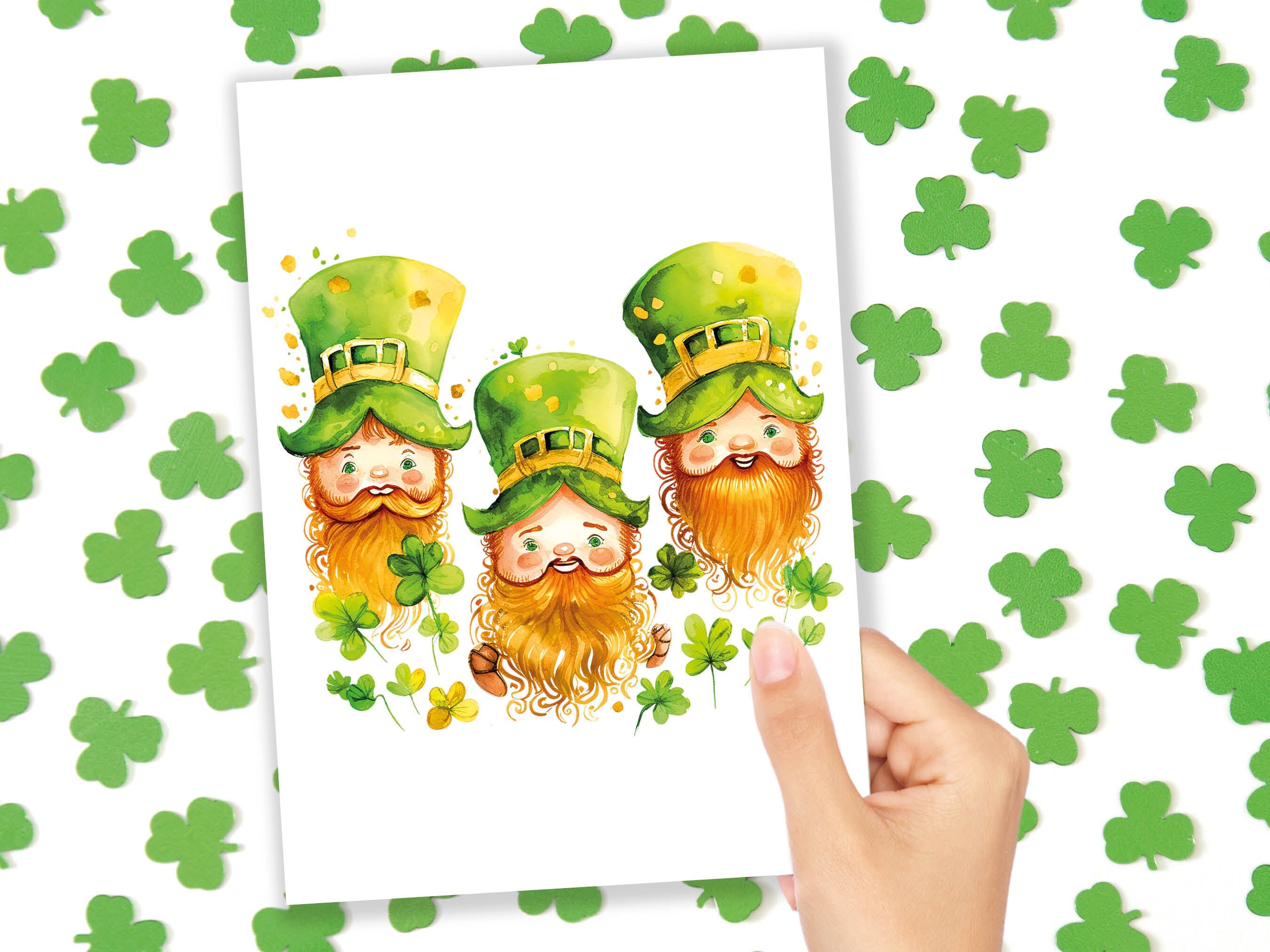 Cute Irish Leprechauns with Ginger Beards St Patricks Day Lucky Irish Gnomes Watercolour Ireland Themed Greeting Cards for Family & Friends - View 10