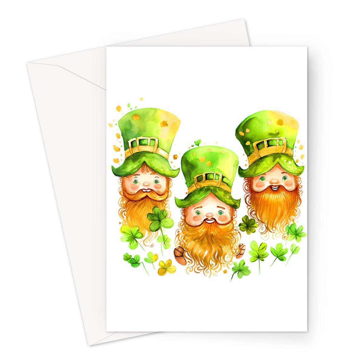 Cute Irish Leprechauns with Ginger Beards St Patricks Day Lucky Irish Gnomes Watercolour Ireland Themed Greeting Cards for Family & Friends - View 2