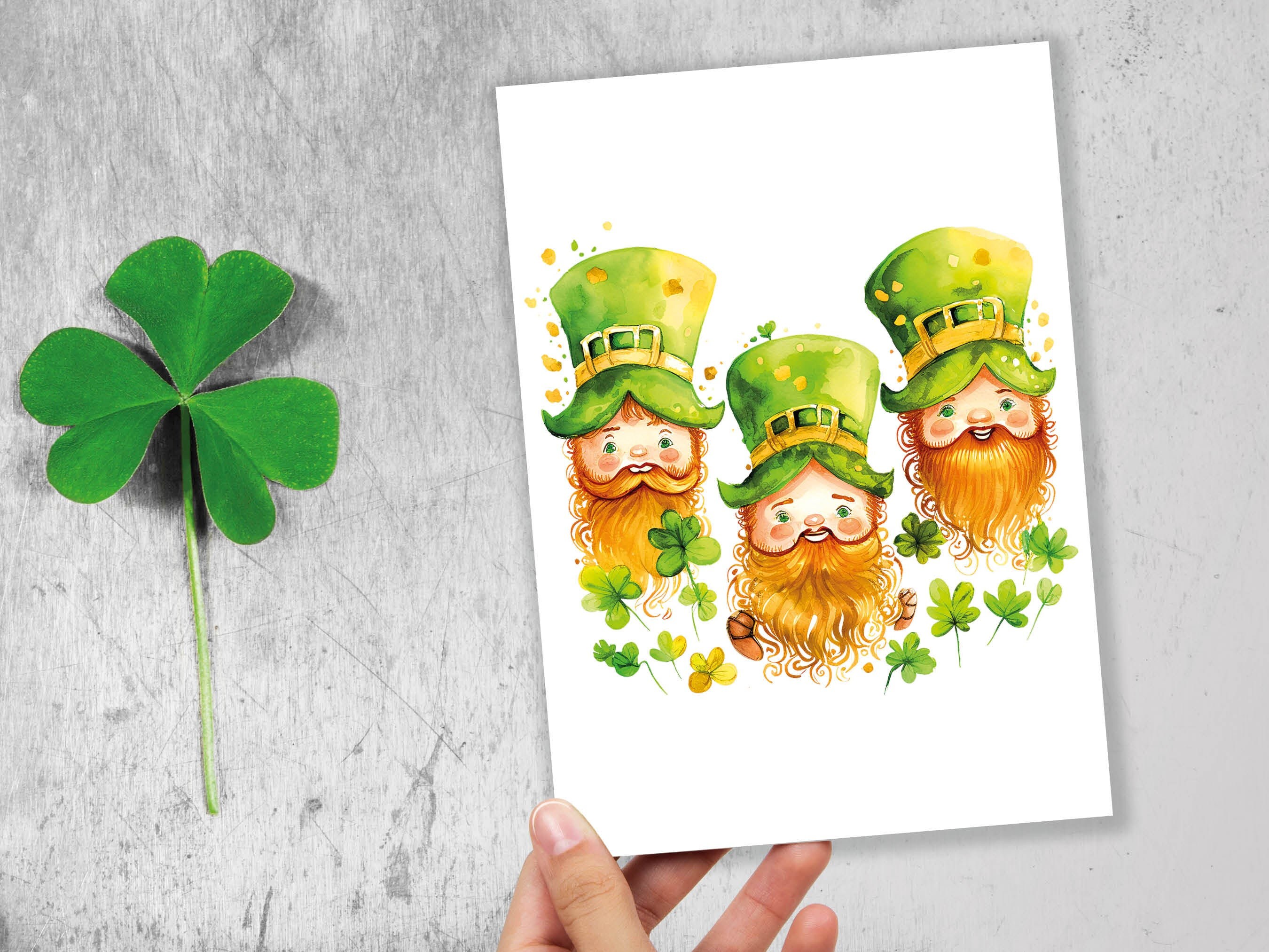 Cute Irish Leprechauns with Ginger Beards St Patricks Day Lucky Irish Gnomes Watercolour Ireland Themed Greeting Cards for Family & Friends - View 5