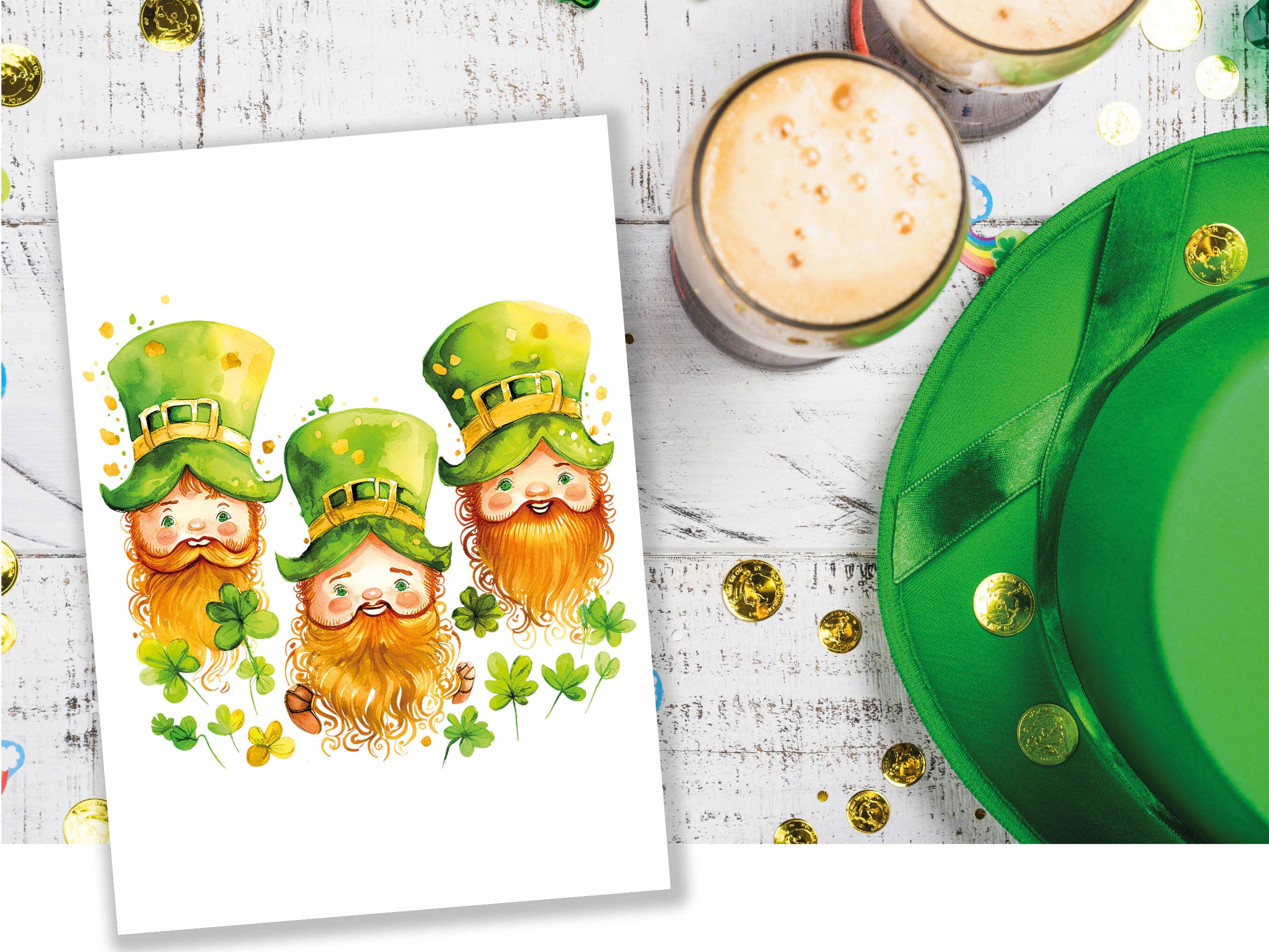 Cute Irish Leprechauns with Ginger Beards St Patricks Day Lucky Irish Gnomes Watercolour Ireland Themed Greeting Cards for Family & Friends - View 8