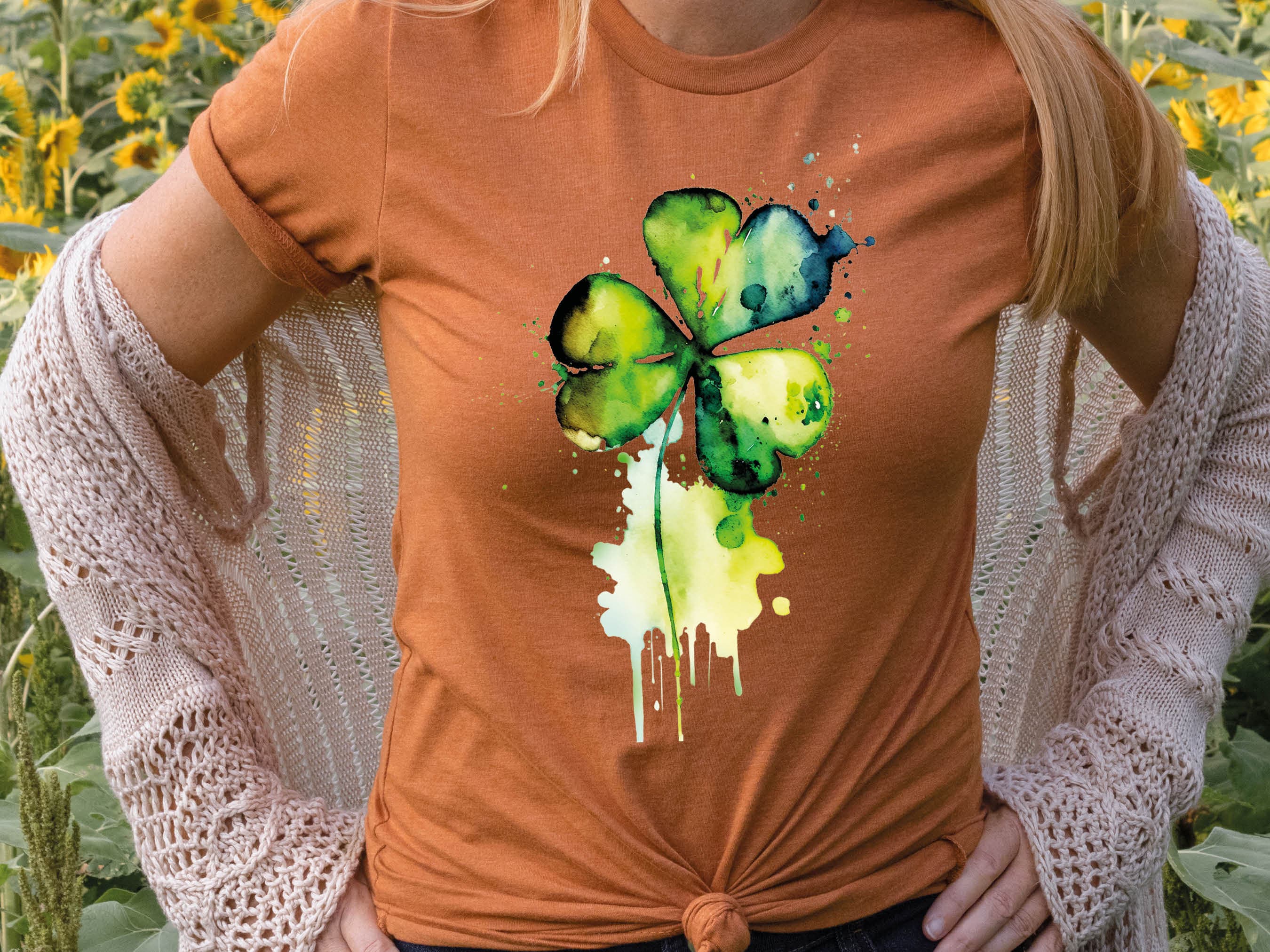 Shamrock Shirt St Patricks Day T-Shirt Vibrant Green Watercolour Painting Lucky Irish Clover Ireland Gift Minimal Elegant Messy Art Tee Leaf - View 7