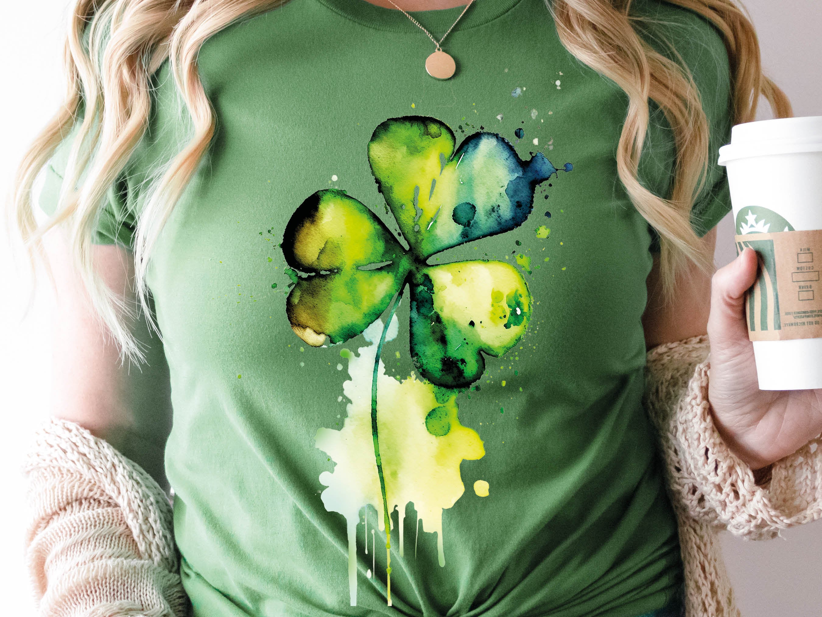 Shamrock Shirt St Patricks Day T-Shirt Vibrant Green Watercolour Painting Lucky Irish Clover Ireland Gift Minimal Elegant Messy Art Tee Leaf - View 6