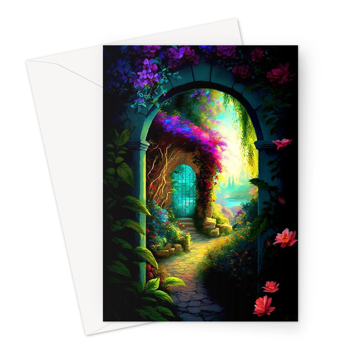 Summer Garden Thank You Cards Magical Mediterranean Path New Adventures Moving Retiring Leaving Emigrating Travelling Travel Greeting Card - View 2