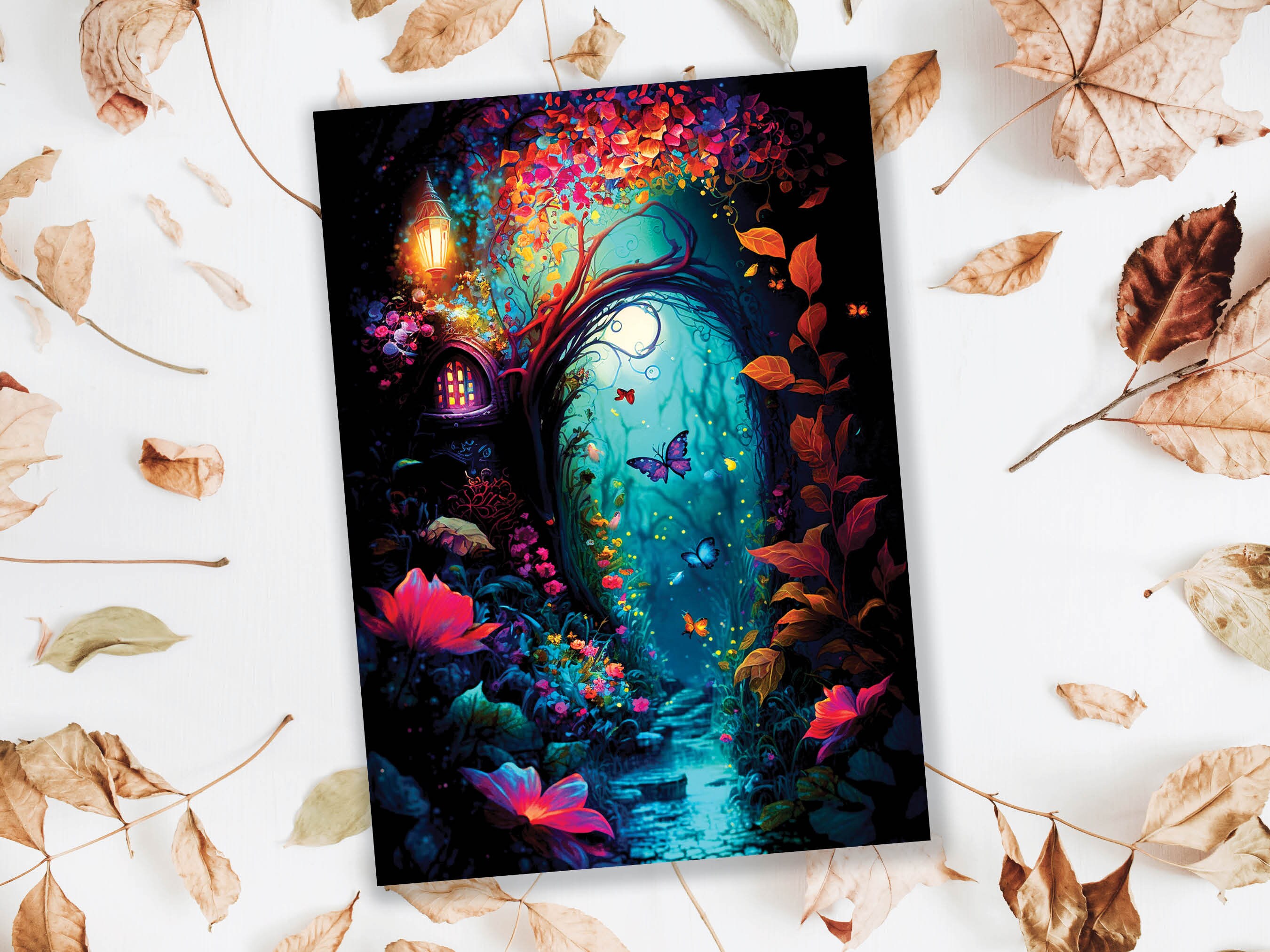 Summer Night Enchanting Garden Painting Greeting Card - View 7