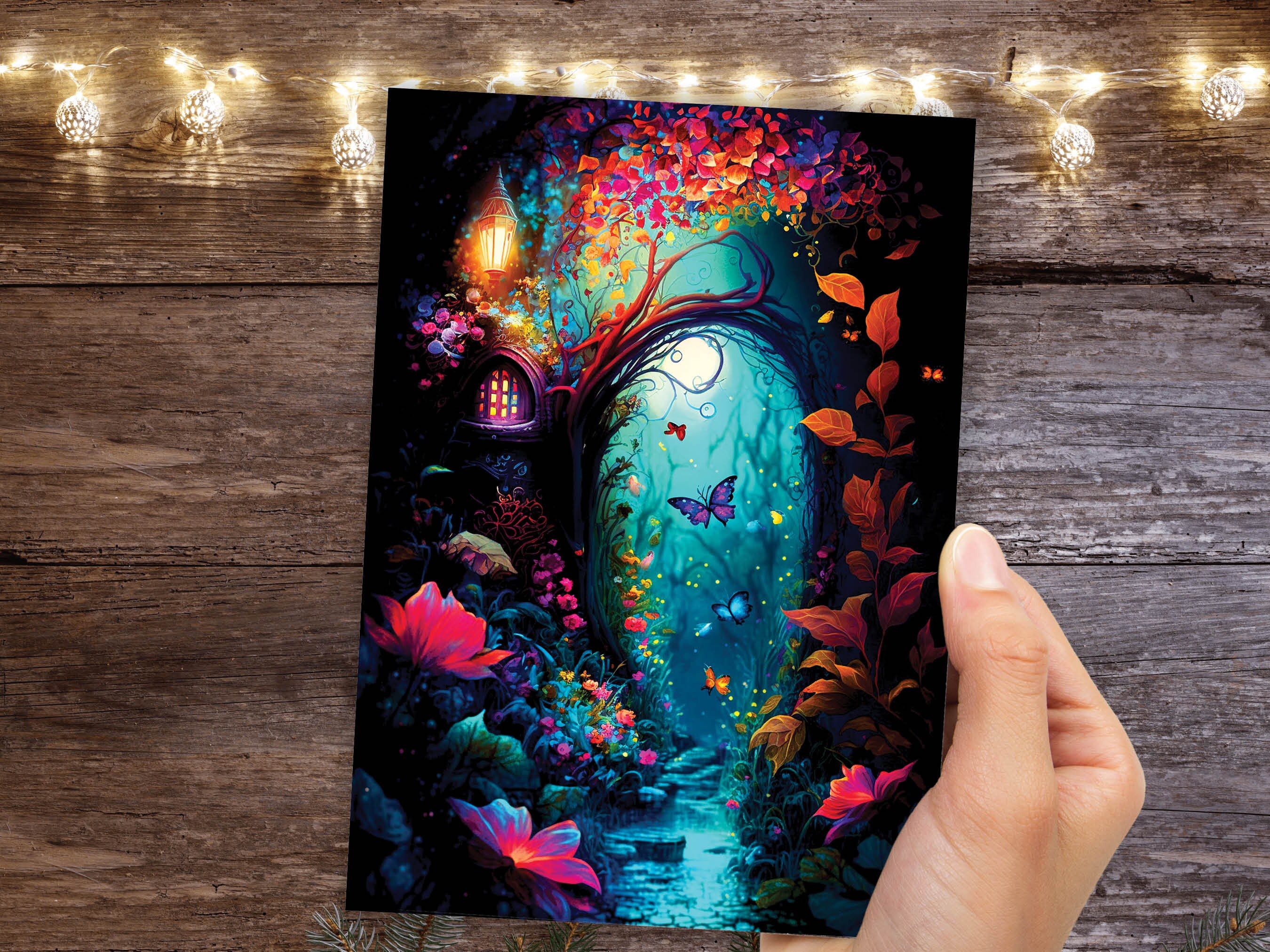 Summer Night Enchanting Garden Painting Greeting Card - View 9