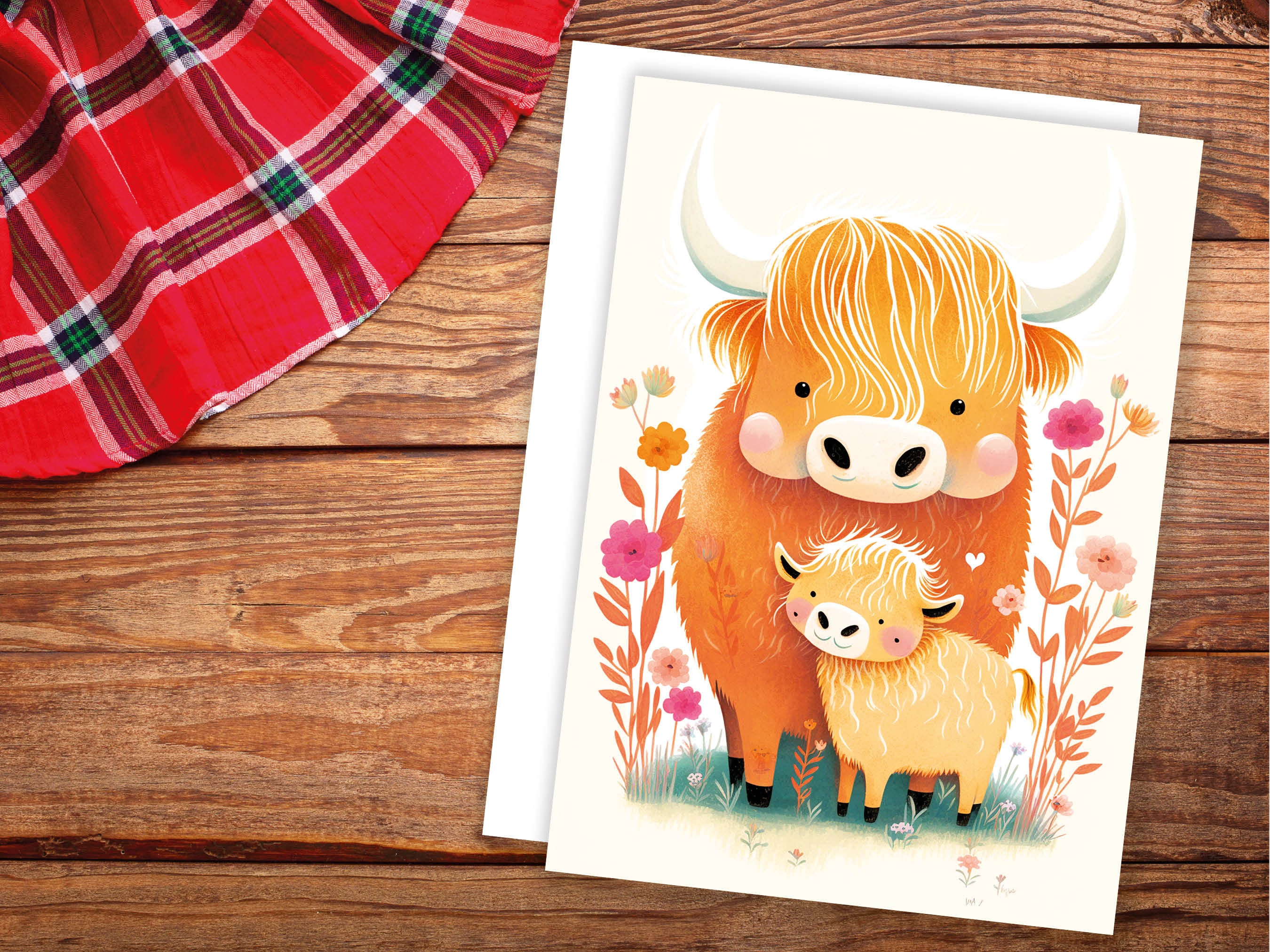 Mother and Baby Highland Cow Illustration Greeting Card Mother's Day Baby Shower Mum Mom Birthday Cards Cute Scottish Heilan Muckle Coo Coos