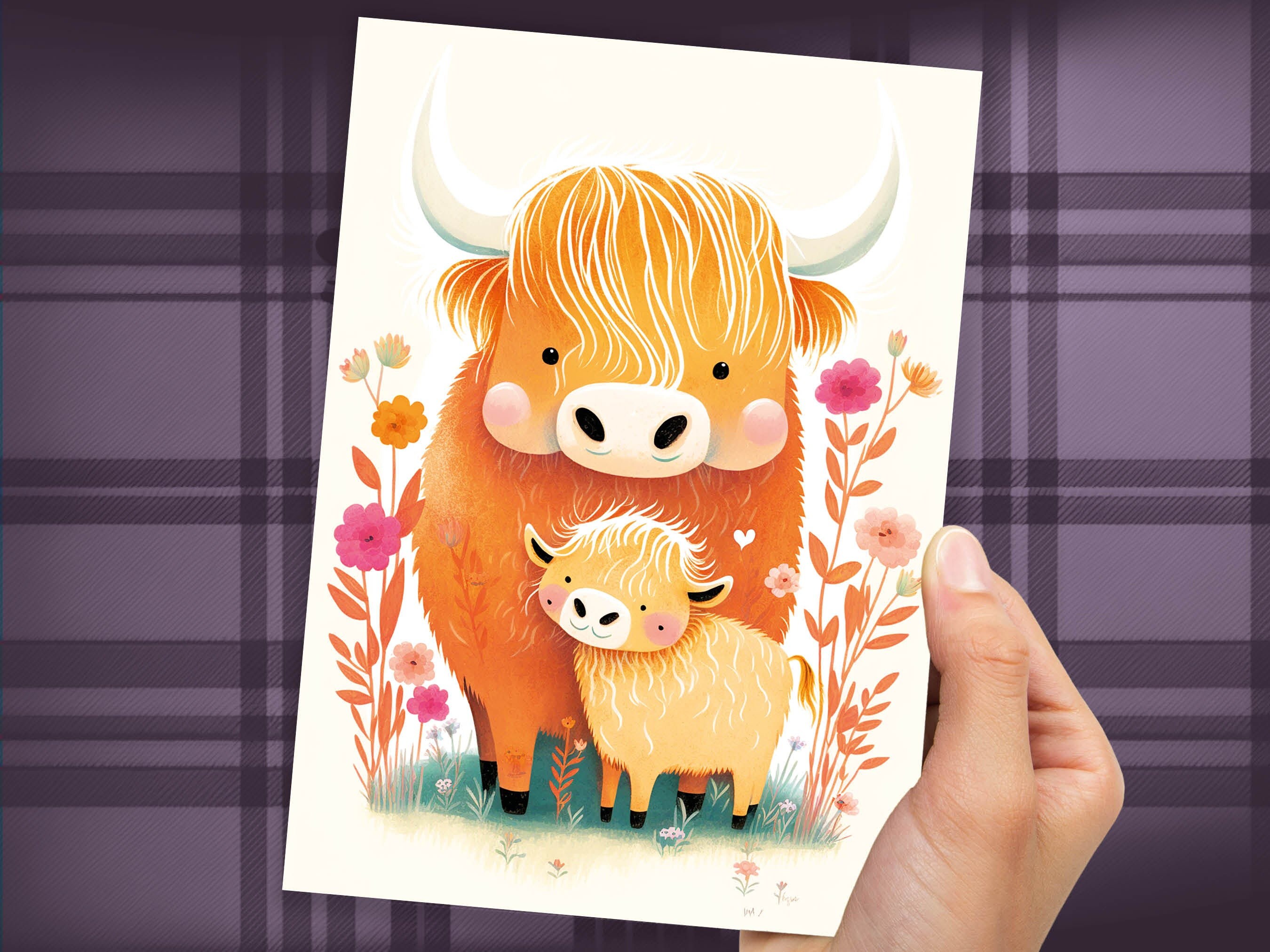 Mother and Baby Highland Cow Illustration Greeting Card Mother's Day Baby Shower Mum Mom Birthday Cards Cute Scottish Heilan Muckle Coo Coos - View 5