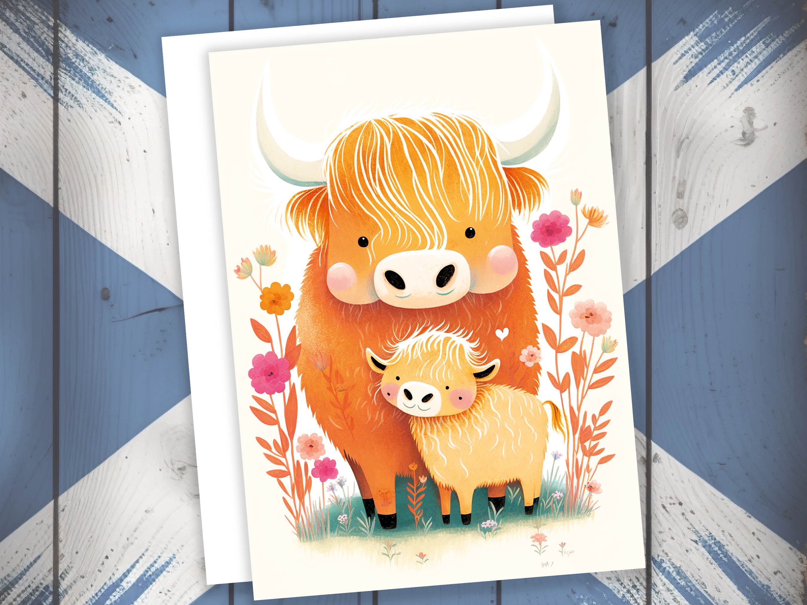 Mother and Baby Highland Cow Illustration Greeting Card Mother's Day Baby Shower Mum Mom Birthday Cards Cute Scottish Heilan Muckle Coo Coos - View 6