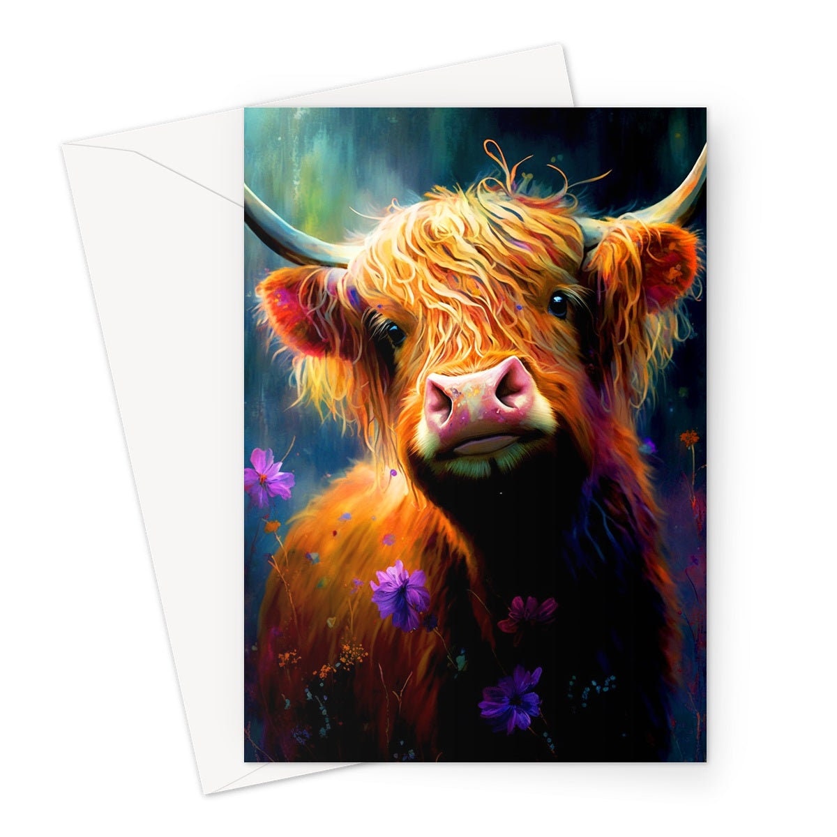 Heilan Coo Card for Scottish Friend from Scotland Artistic Pastel Drawing Art Hairy Highland Cow Lovers Cards for Scots Thank You Thanks BFF - View 2