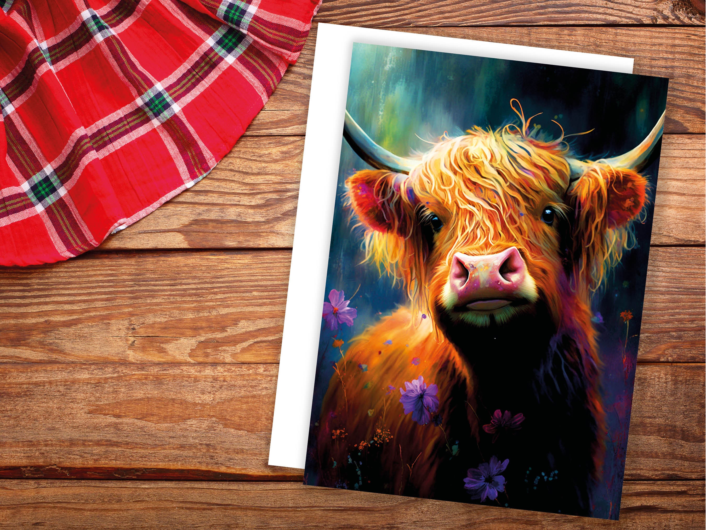 Heilan Coo Card for Scottish Friend from Scotland Artistic Pastel Drawing Art Hairy Highland Cow Lovers Cards for Scots Thank You Thanks BFF - View 4