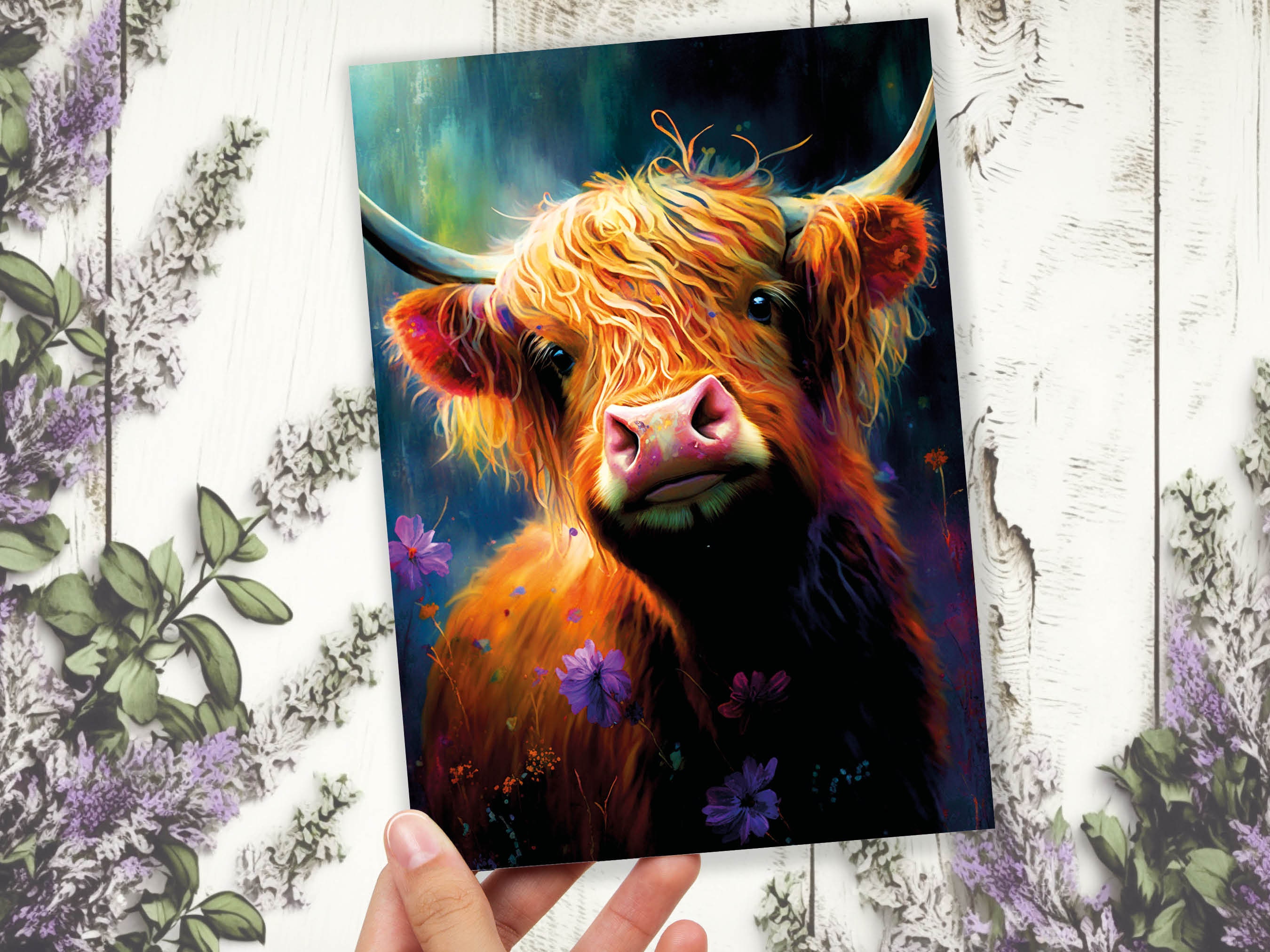 Heilan Coo Card for Scottish Friend from Scotland Artistic Pastel Drawing Art Hairy Highland Cow Lovers Cards for Scots Thank You Thanks BFF - View 5