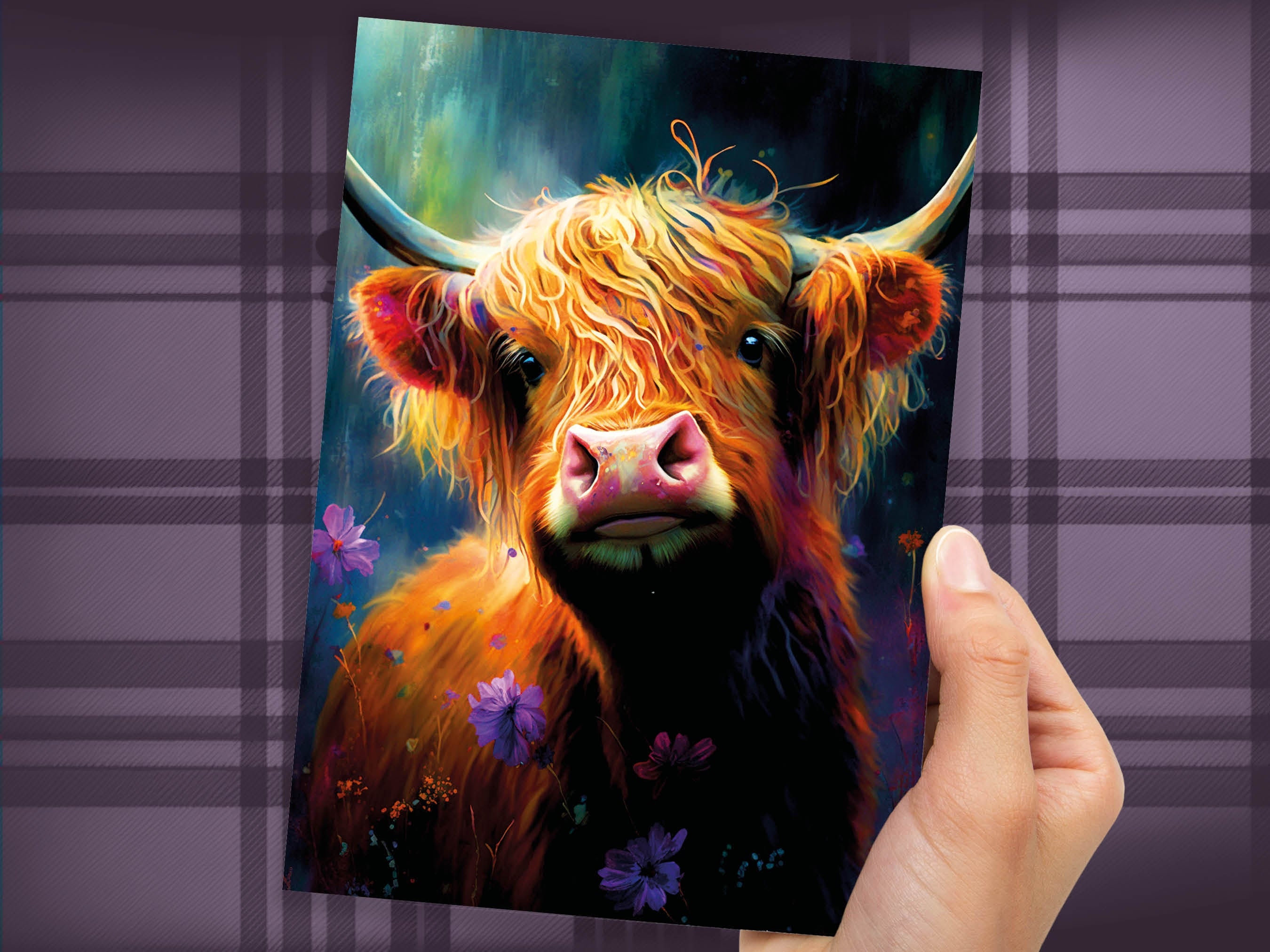 Heilan Coo Card for Scottish Friend from Scotland Artistic Pastel Drawing Art Hairy Highland Cow Lovers Cards for Scots Thank You Thanks BFF - View 6