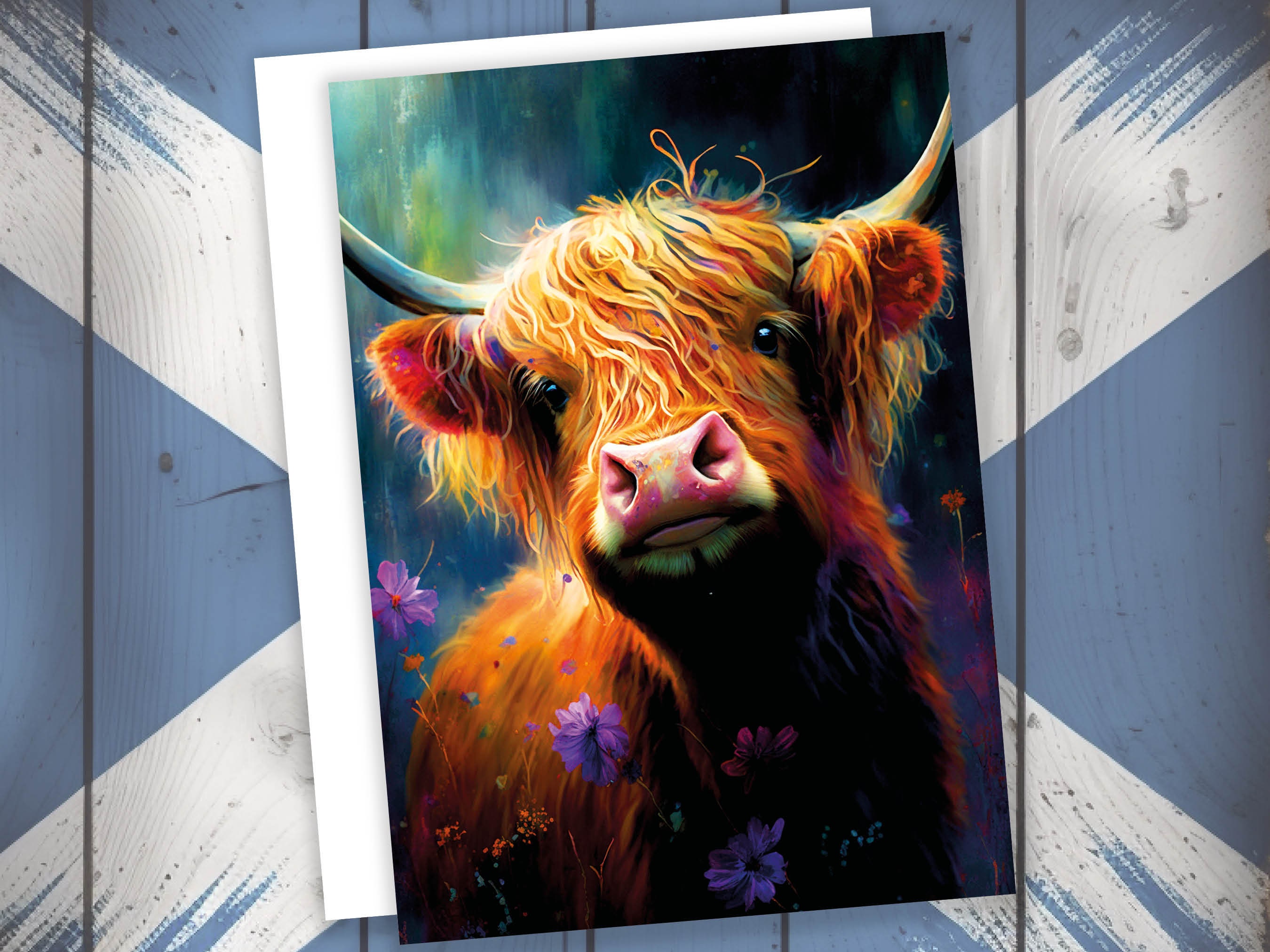 Heilan Coo Card for Scottish Friend from Scotland Artistic Pastel Drawing Art Hairy Highland Cow Lovers Cards for Scots Thank You Thanks BFF - View 7