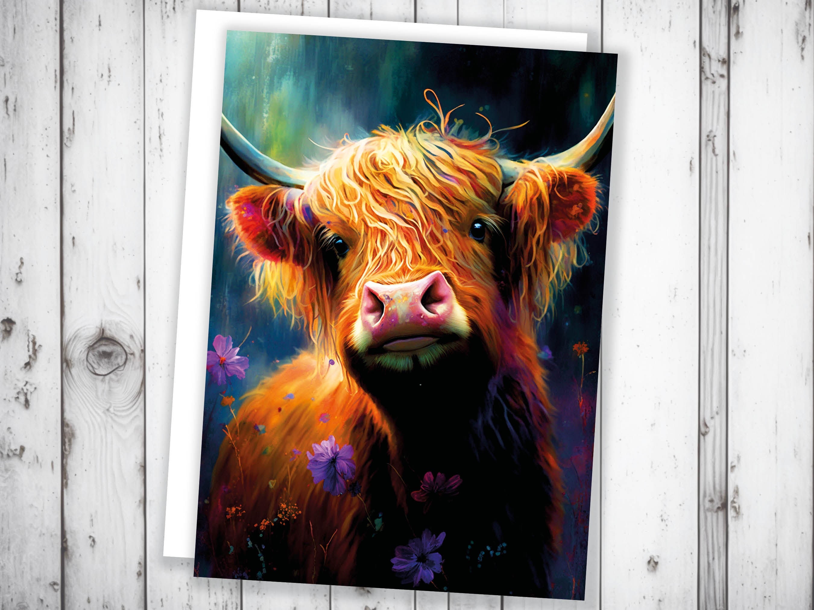 Heilan Coo Card for Scottish Friend from Scotland Artistic Pastel Drawing Art Hairy Highland Cow Lovers Cards for Scots Thank You Thanks BFF - View 8