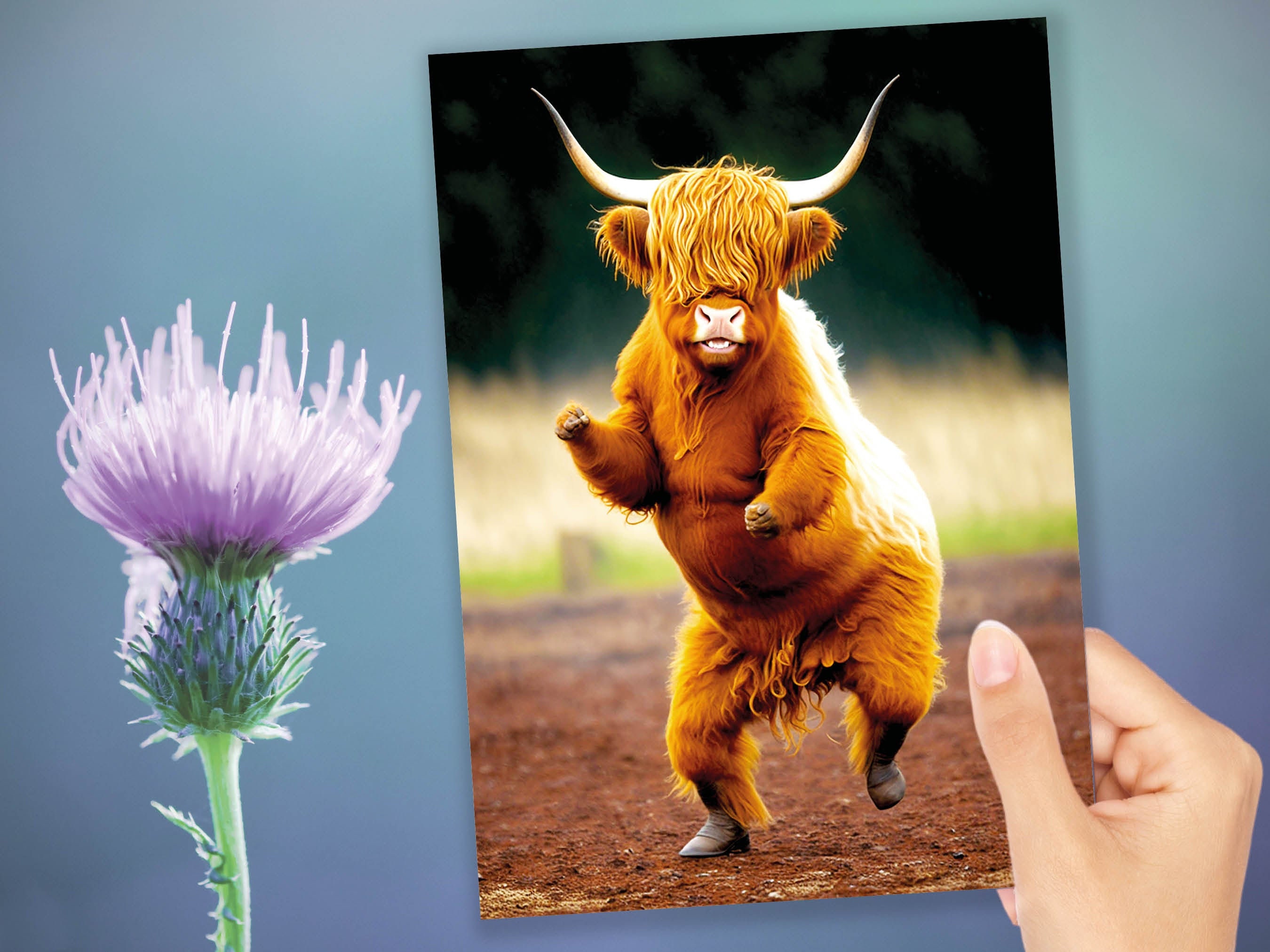 Funny Dancing Highland Cow Celebration Well Done Victory Dance Congratulations Graduation Celebrate New Job Congrats Scottish Heilan Coo BFF - View 10