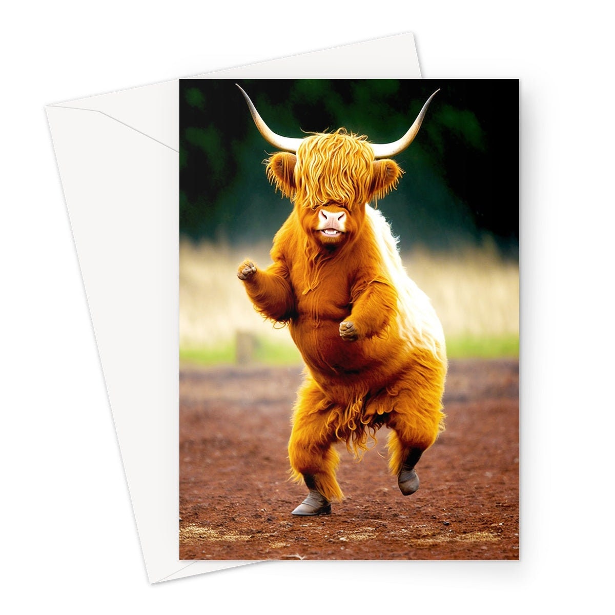 Funny Dancing Highland Cow Celebration Well Done Victory Dance Congratulations Graduation Celebrate New Job Congrats Scottish Heilan Coo BFF - View 2