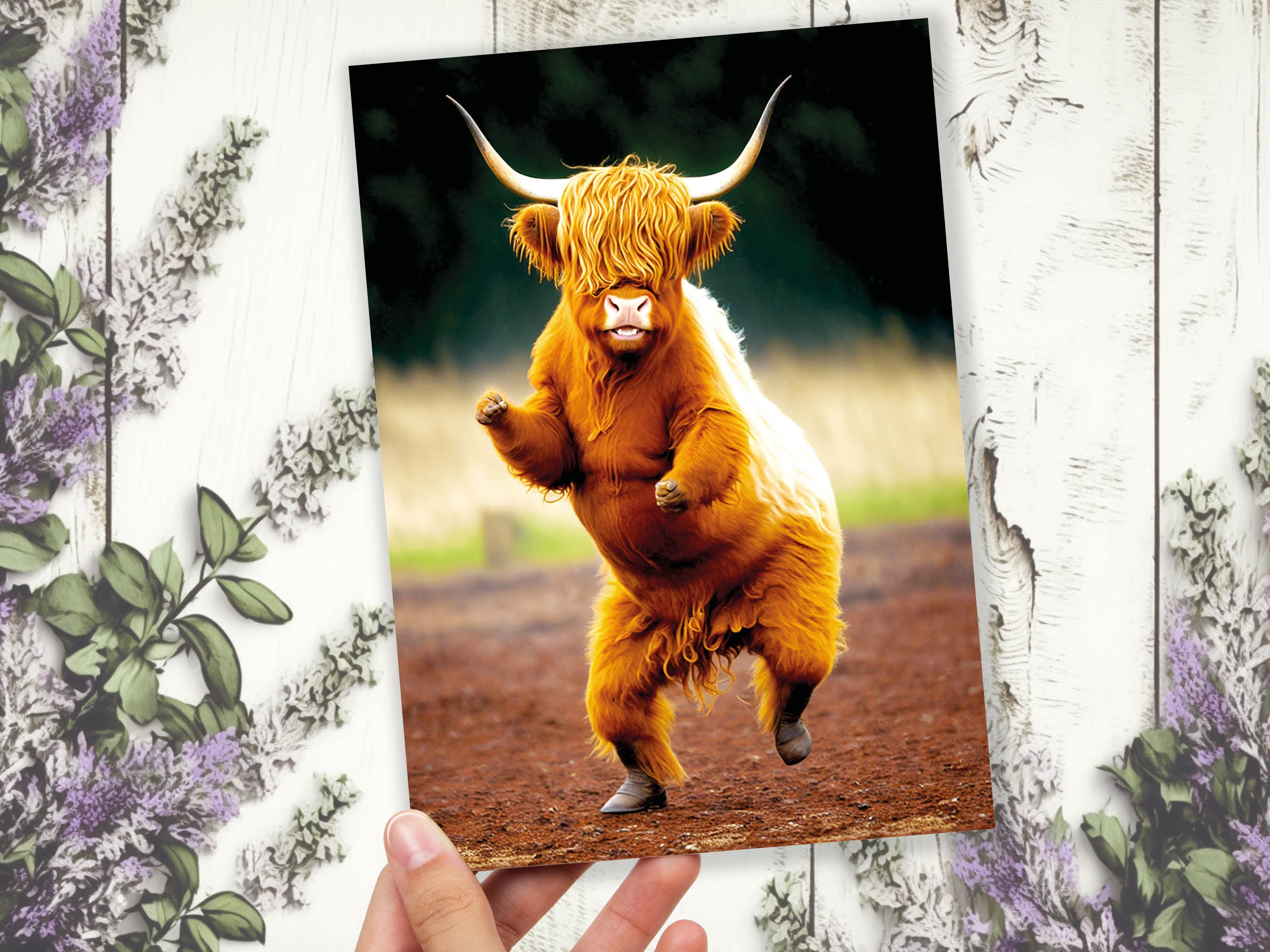 Funny Dancing Highland Cow Celebration Well Done Victory Dance Congratulations Graduation Celebrate New Job Congrats Scottish Heilan Coo BFF - View 5