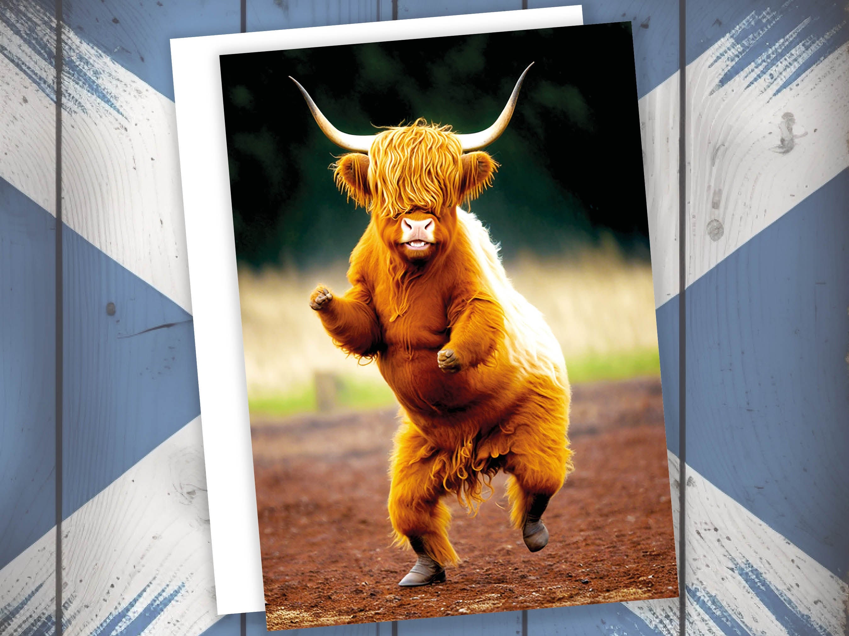 Funny Dancing Highland Cow Celebration Well Done Victory Dance Congratulations Graduation Celebrate New Job Congrats Scottish Heilan Coo BFF - View 7