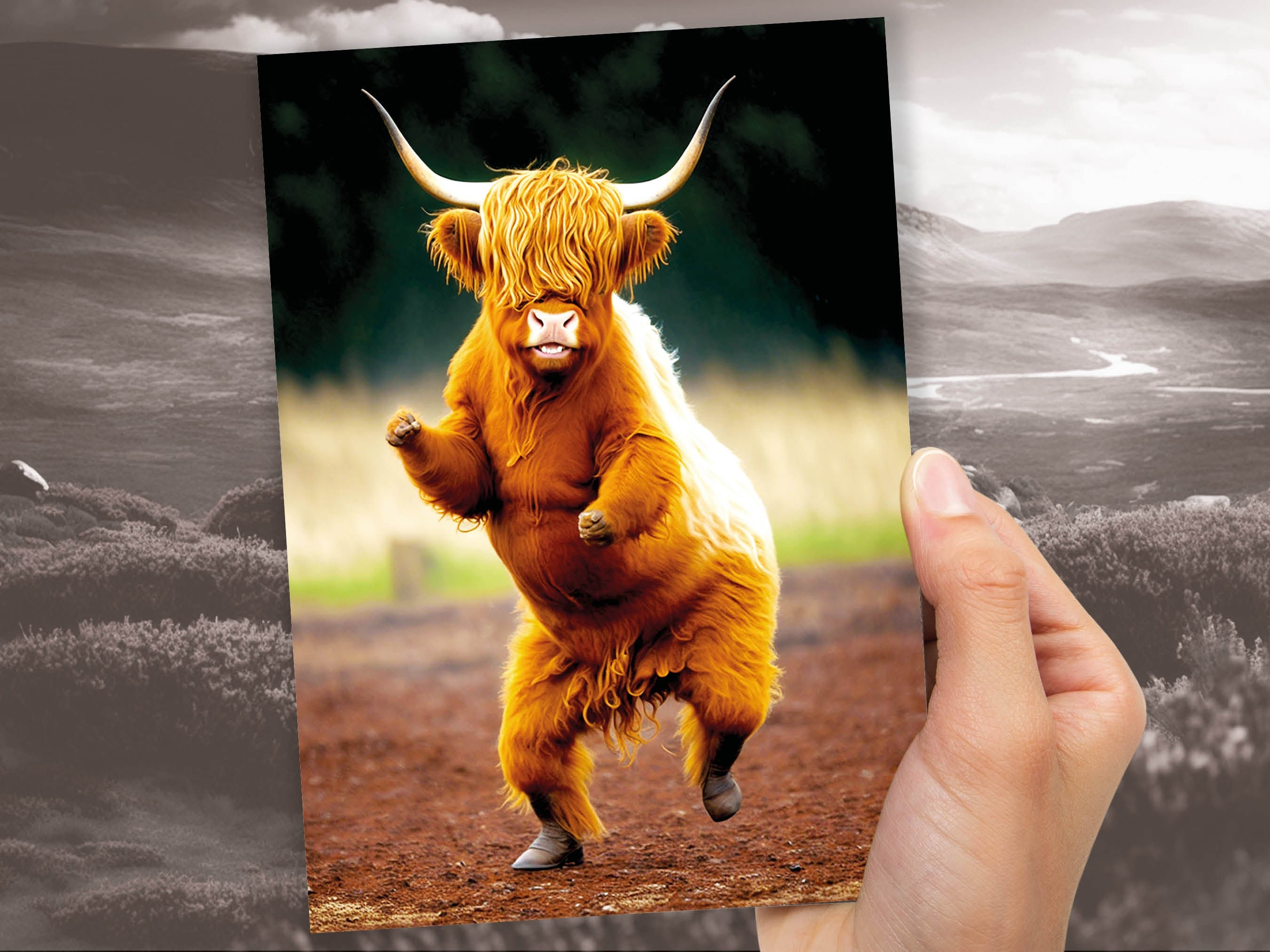 Funny Dancing Highland Cow Celebration Well Done Victory Dance Congratulations Graduation Celebrate New Job Congrats Scottish Heilan Coo BFF - View 8