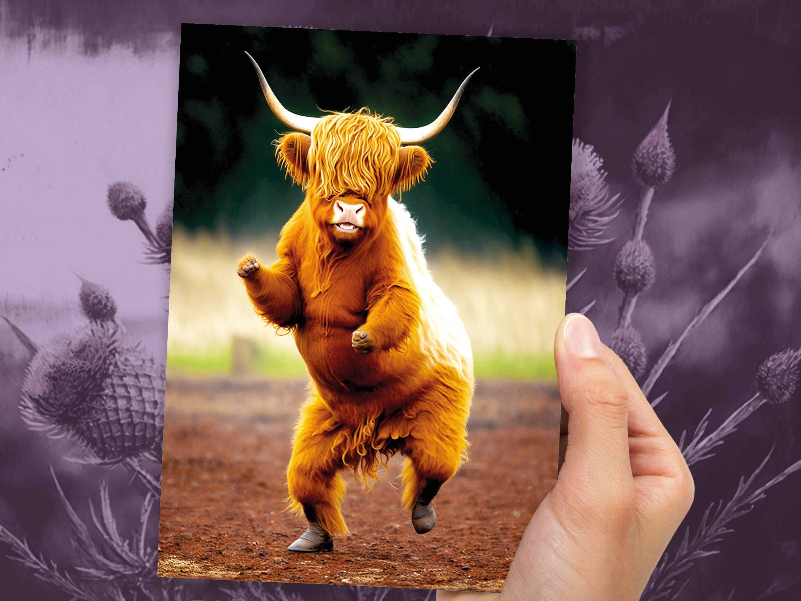 Funny Dancing Highland Cow Celebration Well Done Victory Dance Congratulations Graduation Celebrate New Job Congrats Scottish Heilan Coo BFF - View 9