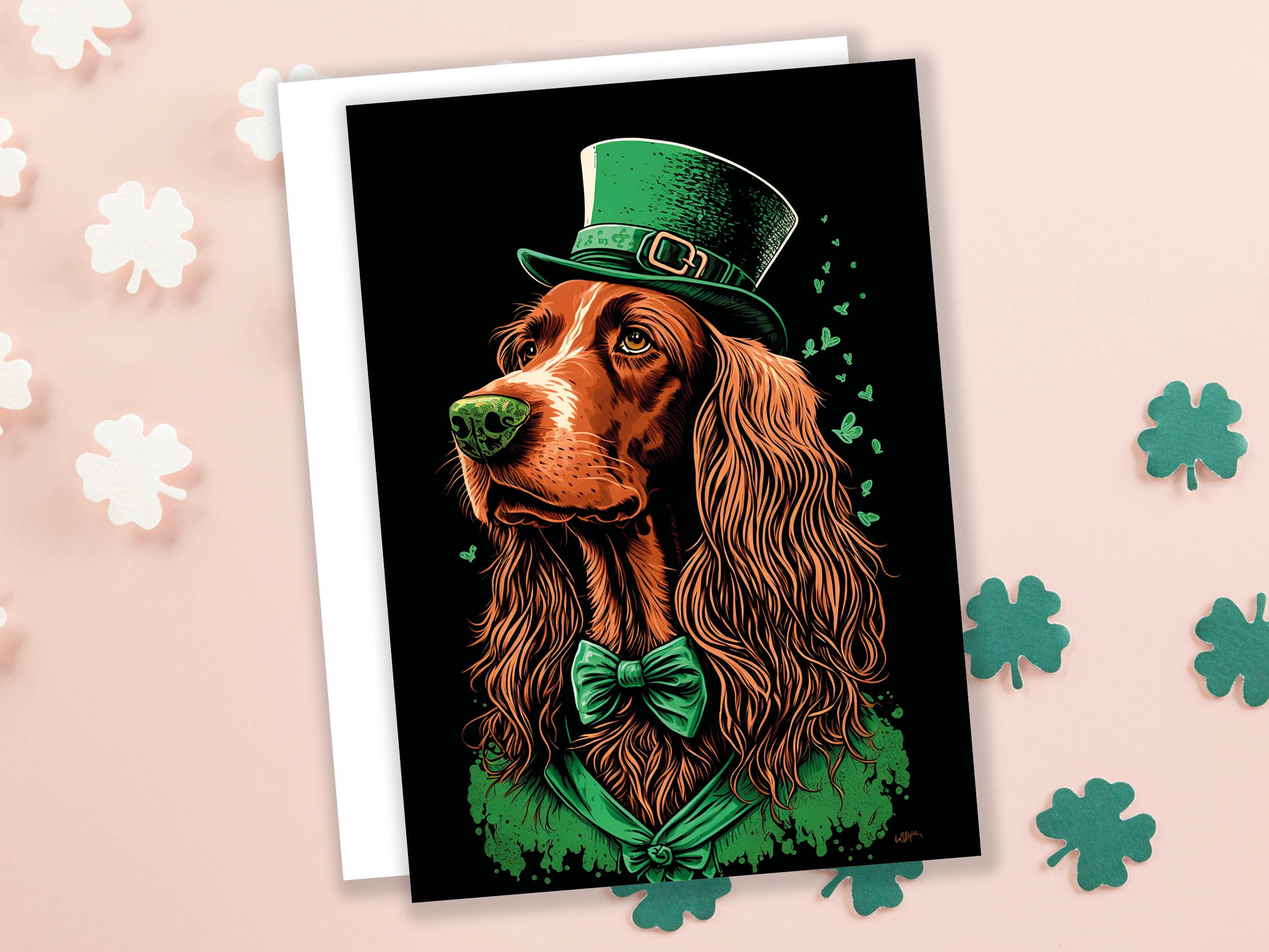 Irish Setter Leprechaun Card Good Luck from Ireland Illustration St. Patrick's Day Greetings Cute Dog Lovers Dapper Suit Happy Birthday Pup - View 10