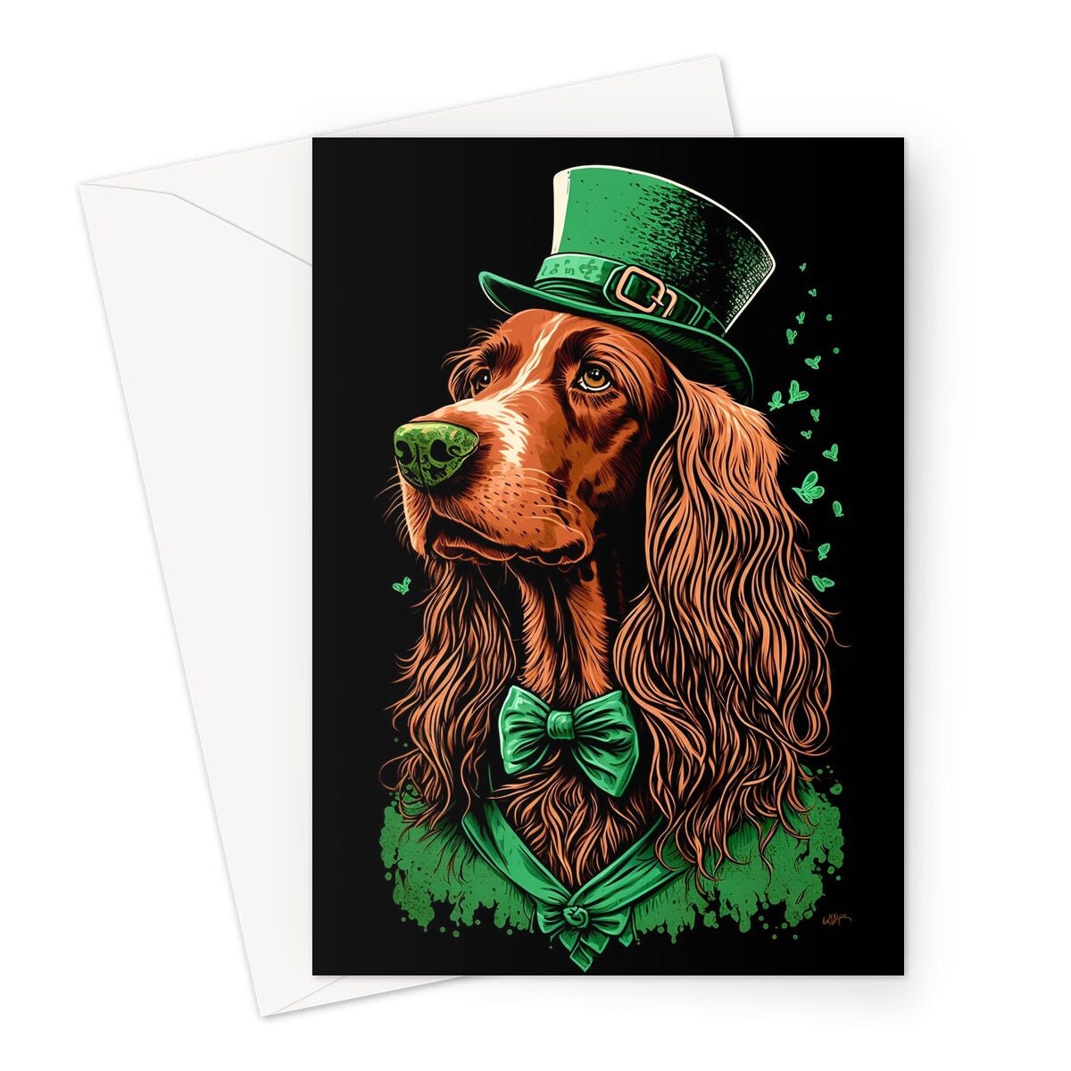 Irish Setter Leprechaun Card Good Luck from Ireland Illustration St. Patrick's Day Greetings Cute Dog Lovers Dapper Suit Happy Birthday Pup - View 2