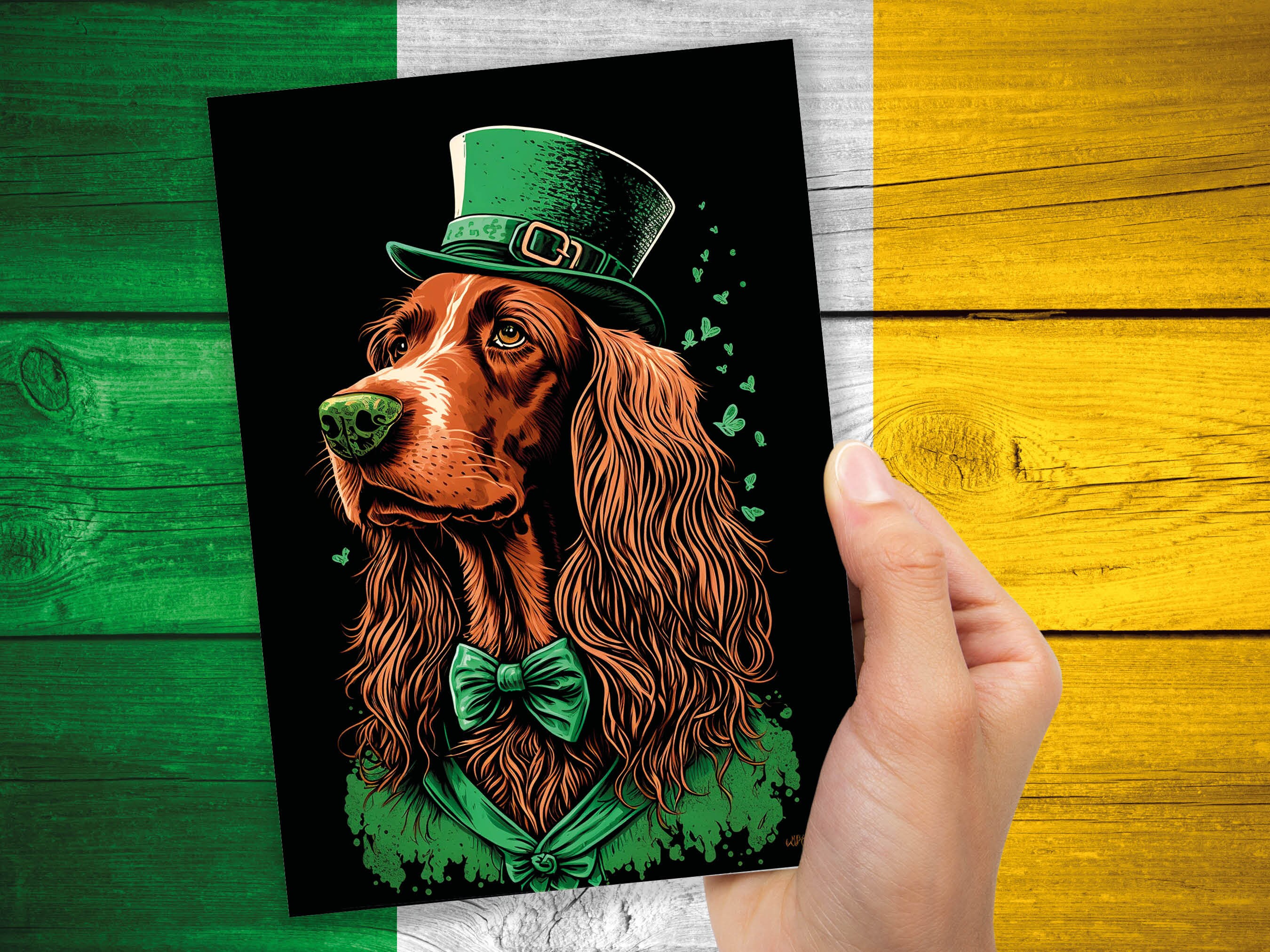 Irish Setter Leprechaun Card Good Luck from Ireland Illustration St. Patrick's Day Greetings Cute Dog Lovers Dapper Suit Happy Birthday Pup - View 3