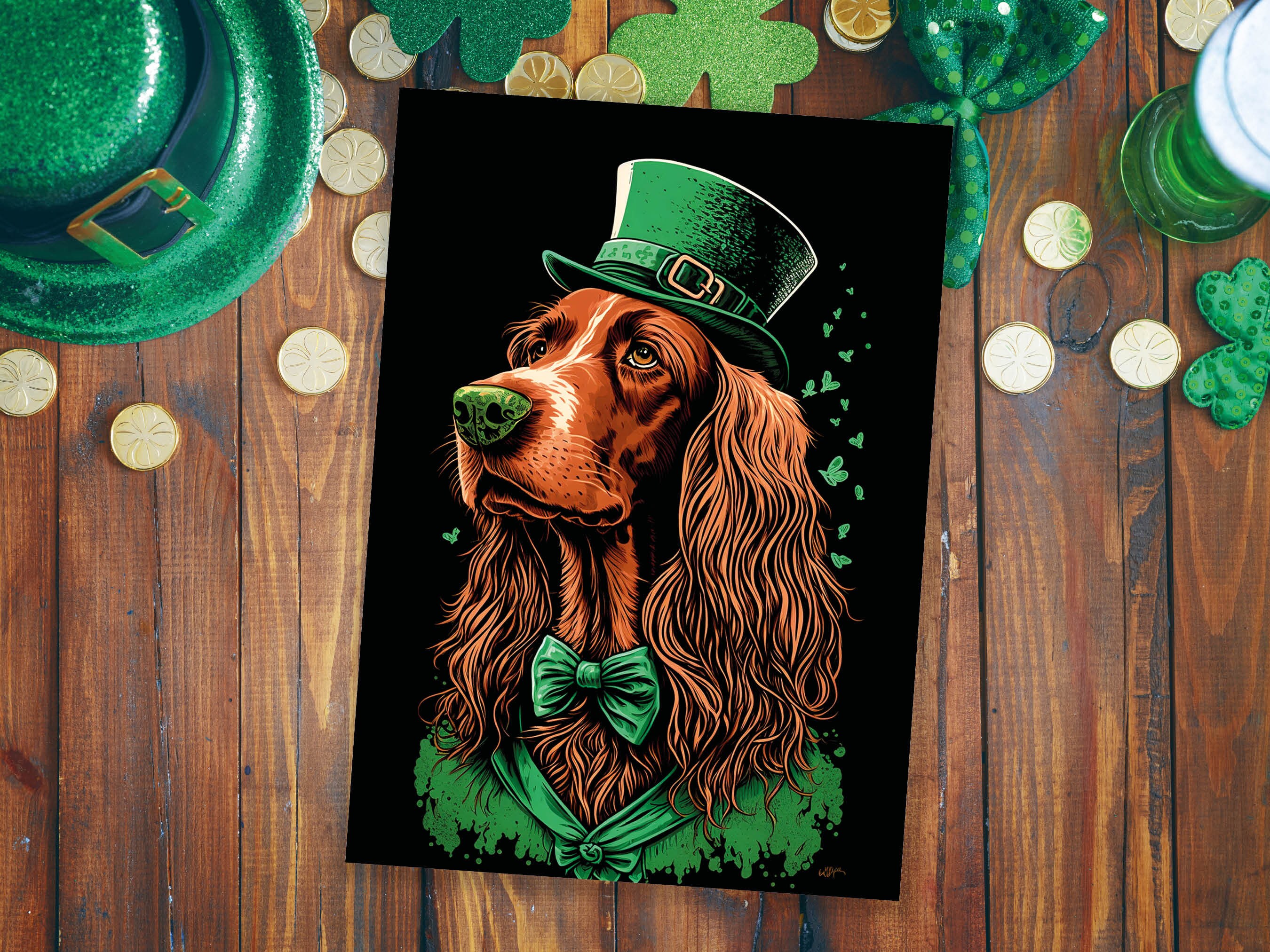 Irish Setter Leprechaun Card Good Luck from Ireland Illustration St. Patrick's Day Greetings Cute Dog Lovers Dapper Suit Happy Birthday Pup - View 4