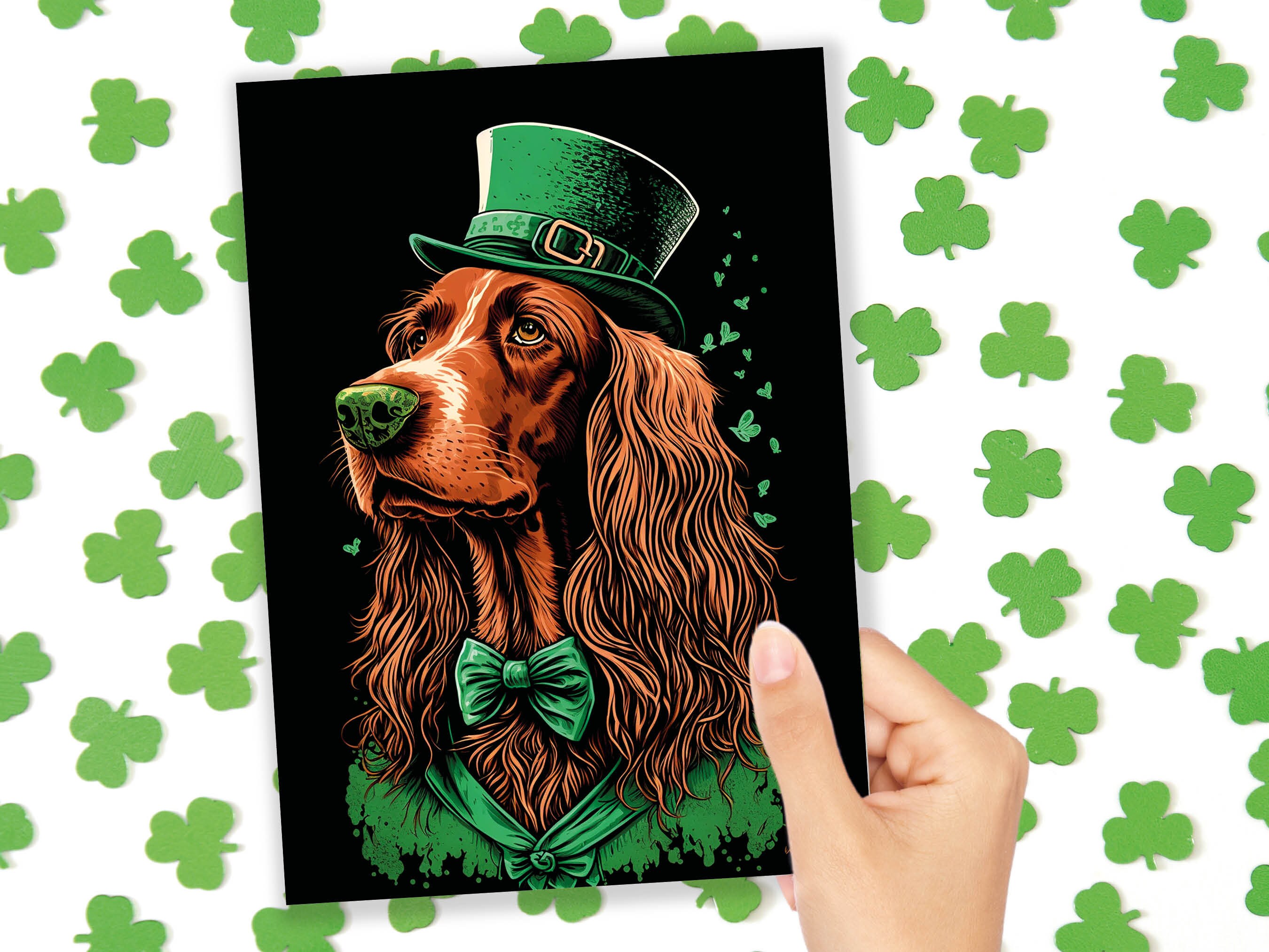 Irish Setter Leprechaun Card Good Luck from Ireland Illustration St. Patrick's Day Greetings Cute Dog Lovers Dapper Suit Happy Birthday Pup - View 5