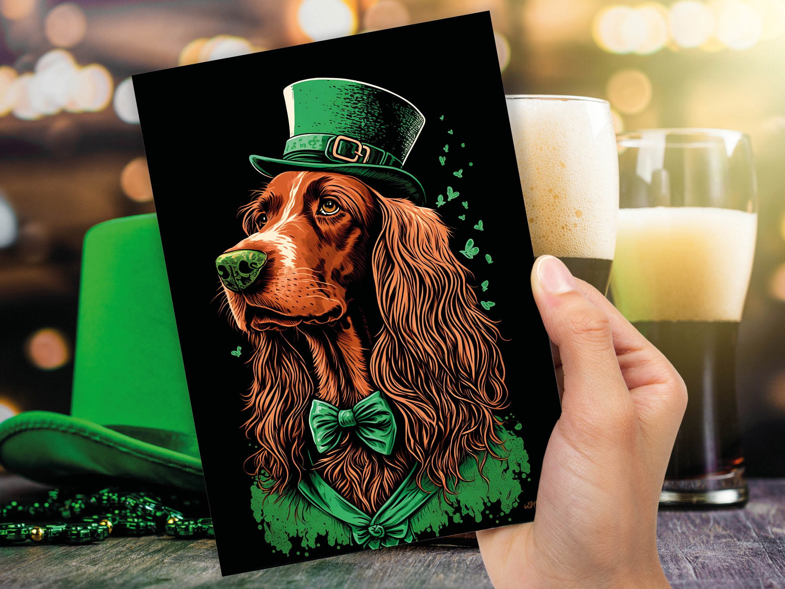 Irish Setter Leprechaun Card Good Luck from Ireland Illustration St. Patrick's Day Greetings Cute Dog Lovers Dapper Suit Happy Birthday Pup - View 6