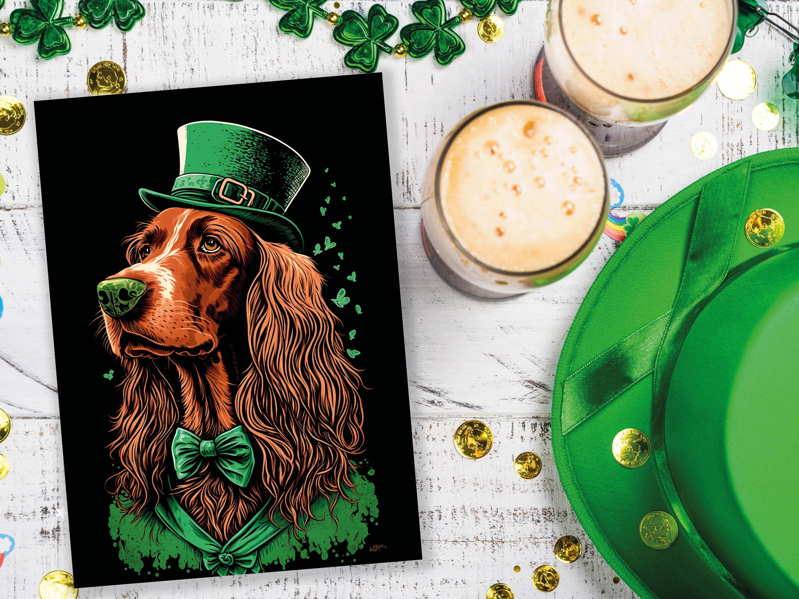 Irish Setter Leprechaun Card Good Luck from Ireland Illustration St. Patrick's Day Greetings Cute Dog Lovers Dapper Suit Happy Birthday Pup - View 7