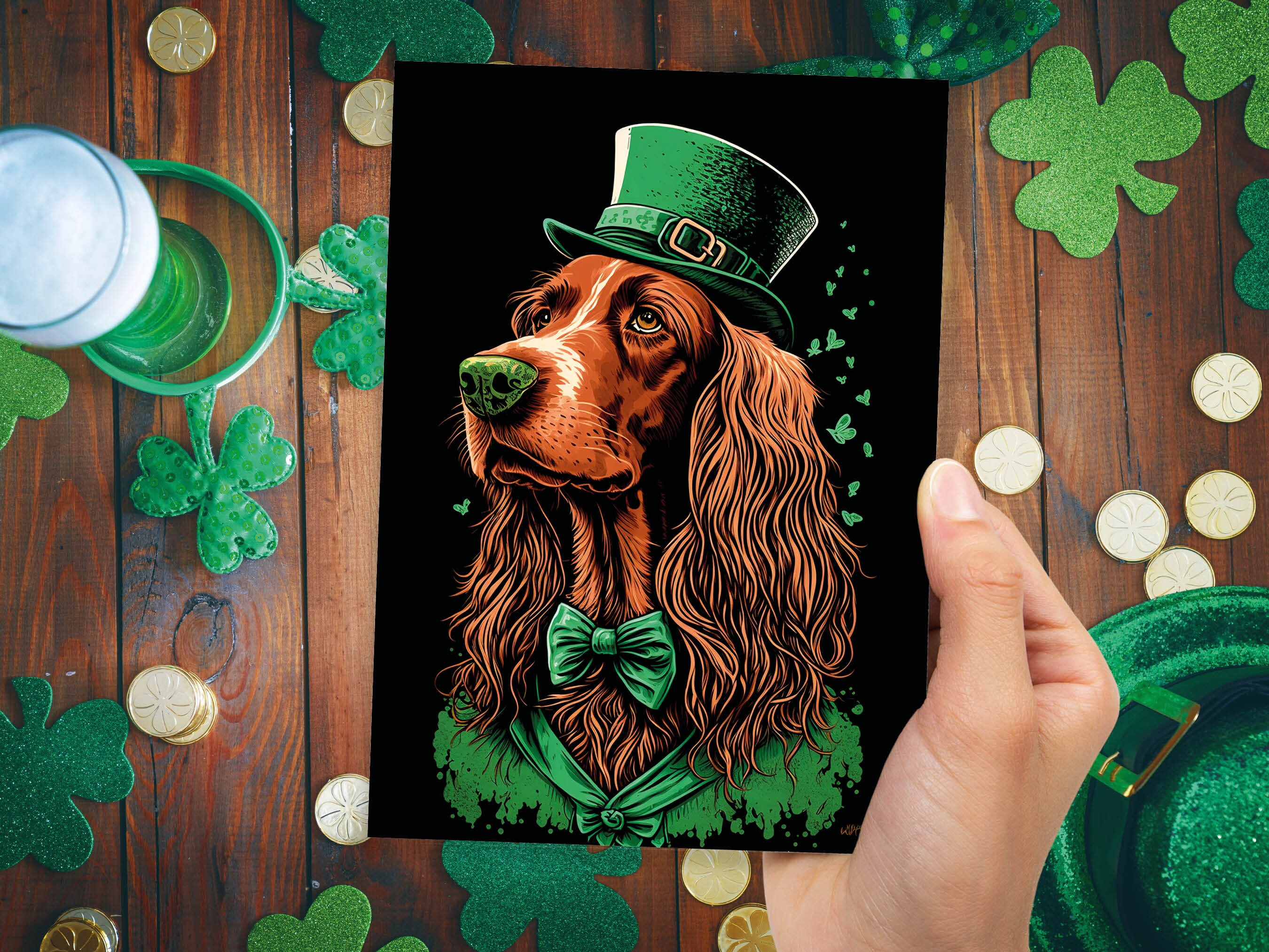 Irish Setter Leprechaun Card Good Luck from Ireland Illustration St. Patrick's Day Greetings Cute Dog Lovers Dapper Suit Happy Birthday Pup - View 8