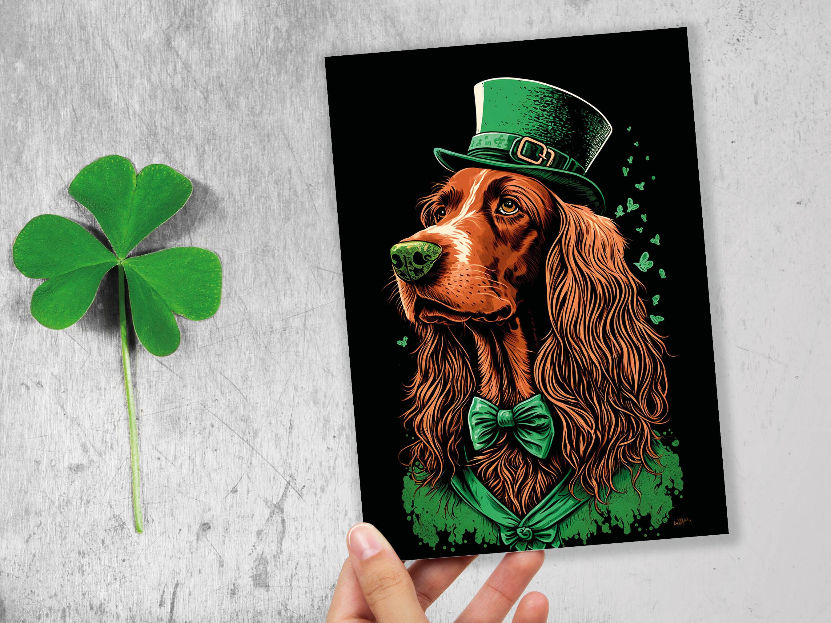 Irish Setter Leprechaun Card Good Luck from Ireland Illustration St. Patrick's Day Greetings Cute Dog Lovers Dapper Suit Happy Birthday Pup - View 9