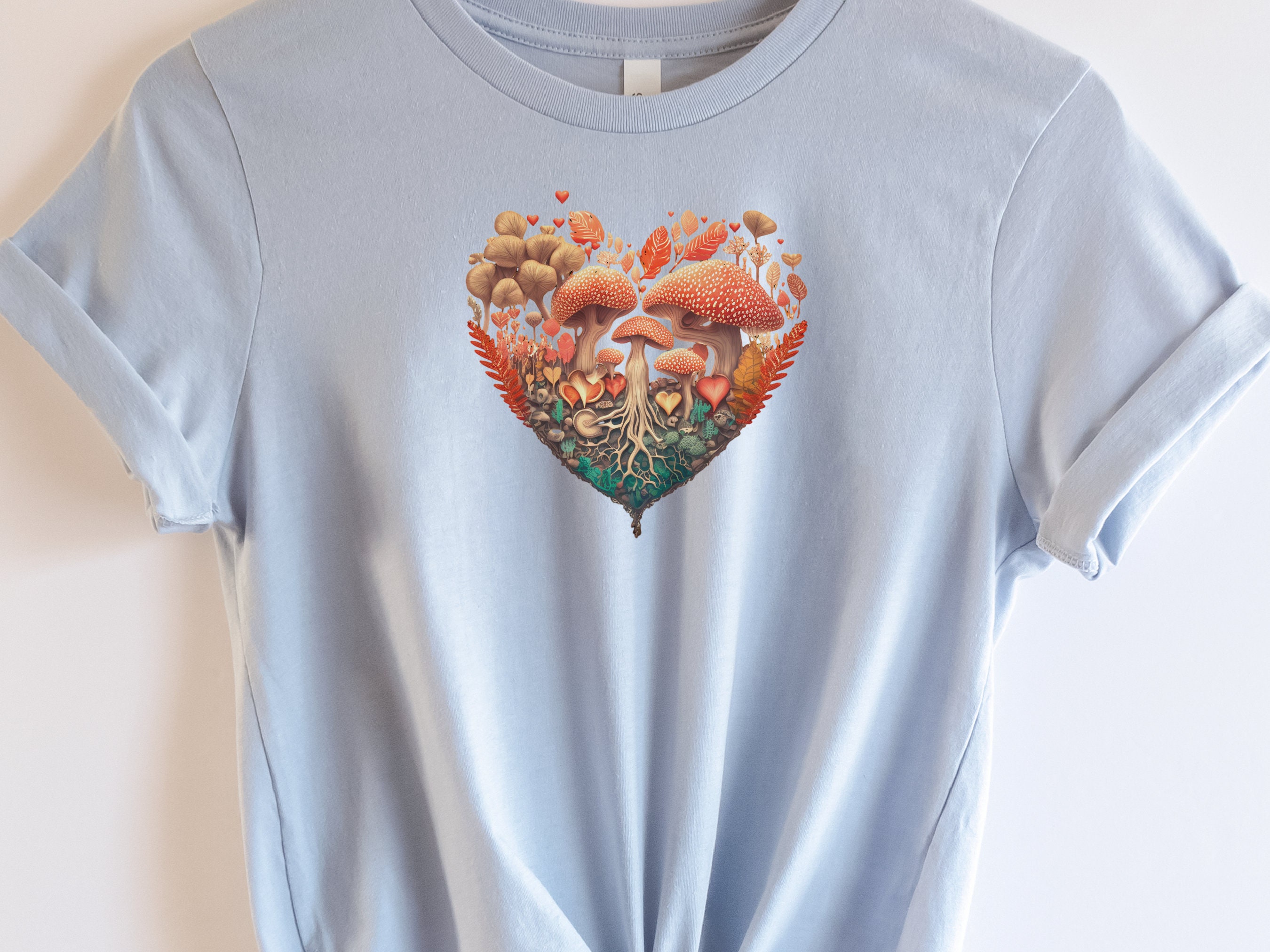 Enchanting Heart-Shaped Mushroom Forest Tee - Fairycore Cottagecore Inspired Mushrooms Earthy Mystical Love Heart Whimsical Magical Woodland - View 7