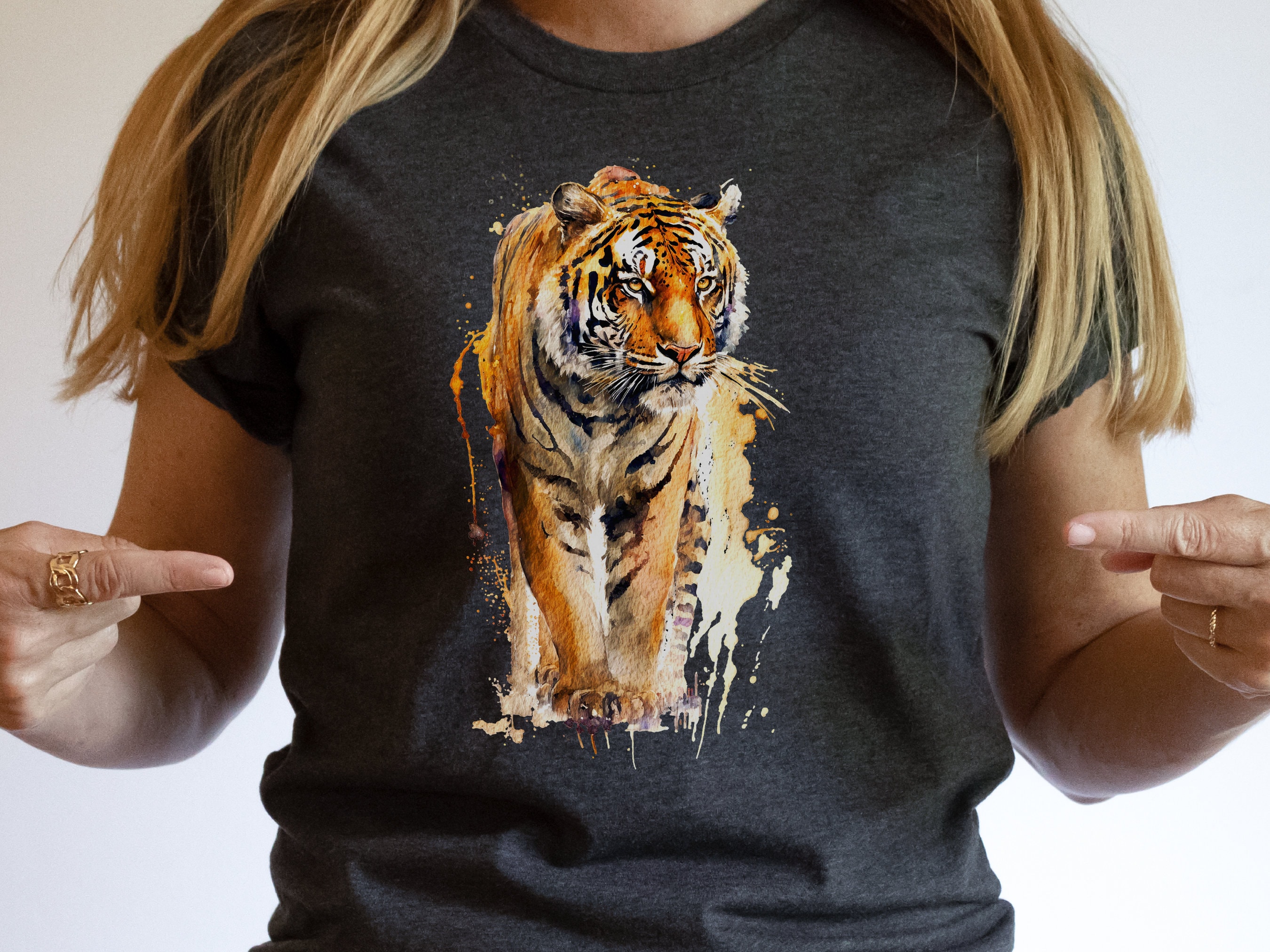 Watercolour Tiger T-Shirt Painting Majestic Wildlife Art Design Wild Animal Print Colourful Gift Artistic Powerful Messy Loose Fierce Strong - View 6