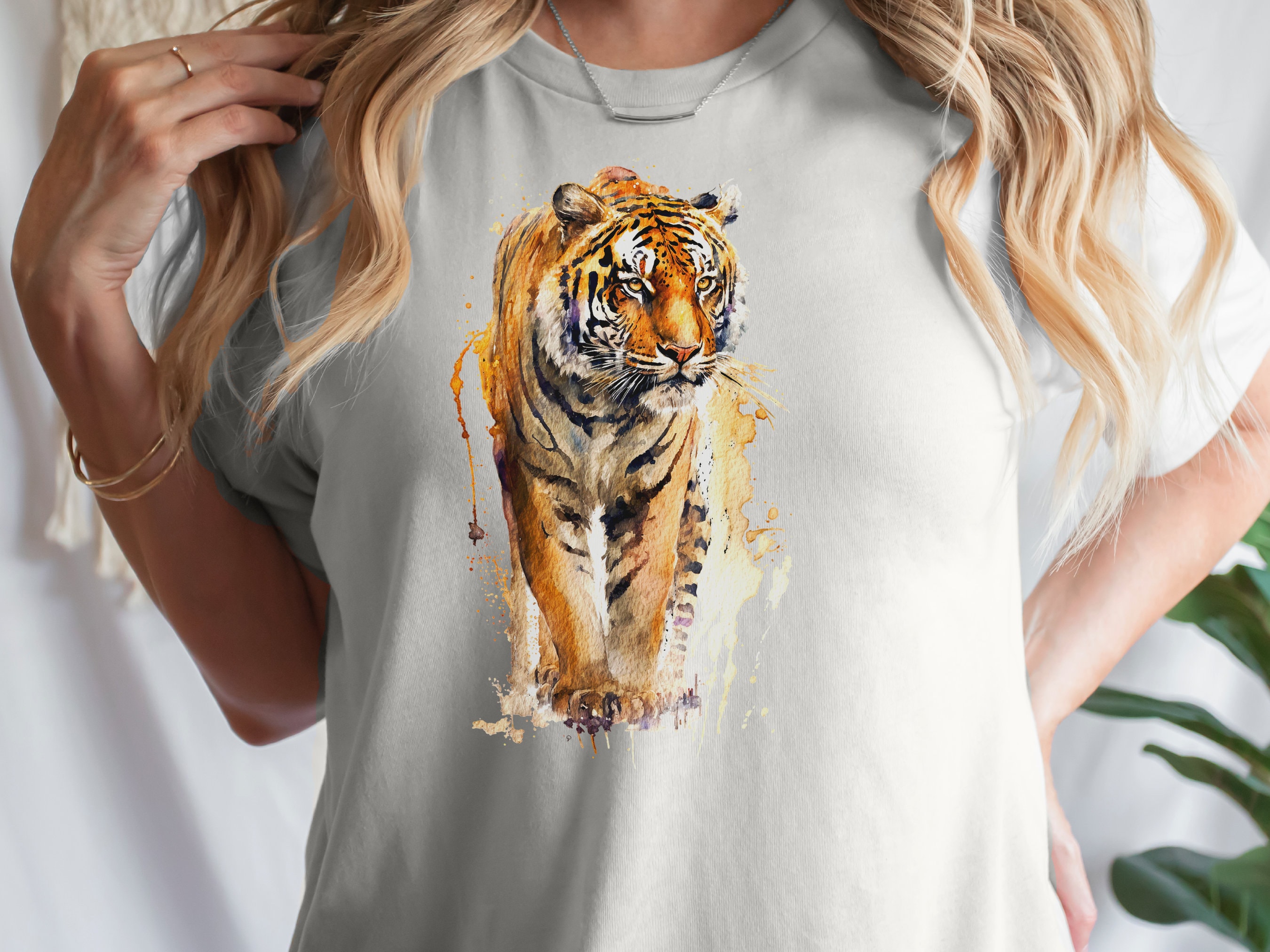 Watercolour Tiger T-Shirt Painting Majestic Wildlife Art Design Wild Animal Print Colourful Gift Artistic Powerful Messy Loose Fierce Strong - View 7