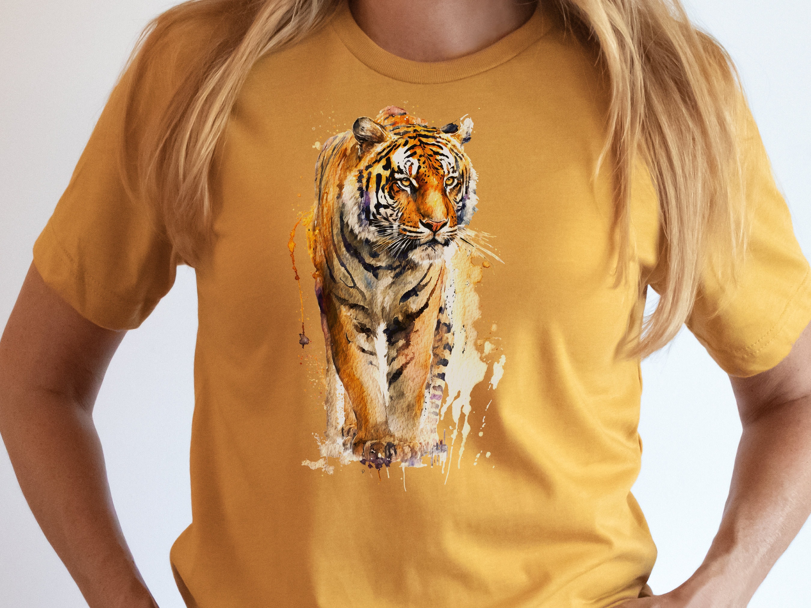 Watercolour Tiger T-Shirt Painting Majestic Wildlife Art Design Wild Animal Print Colourful Gift Artistic Powerful Messy Loose Fierce Strong - View 3