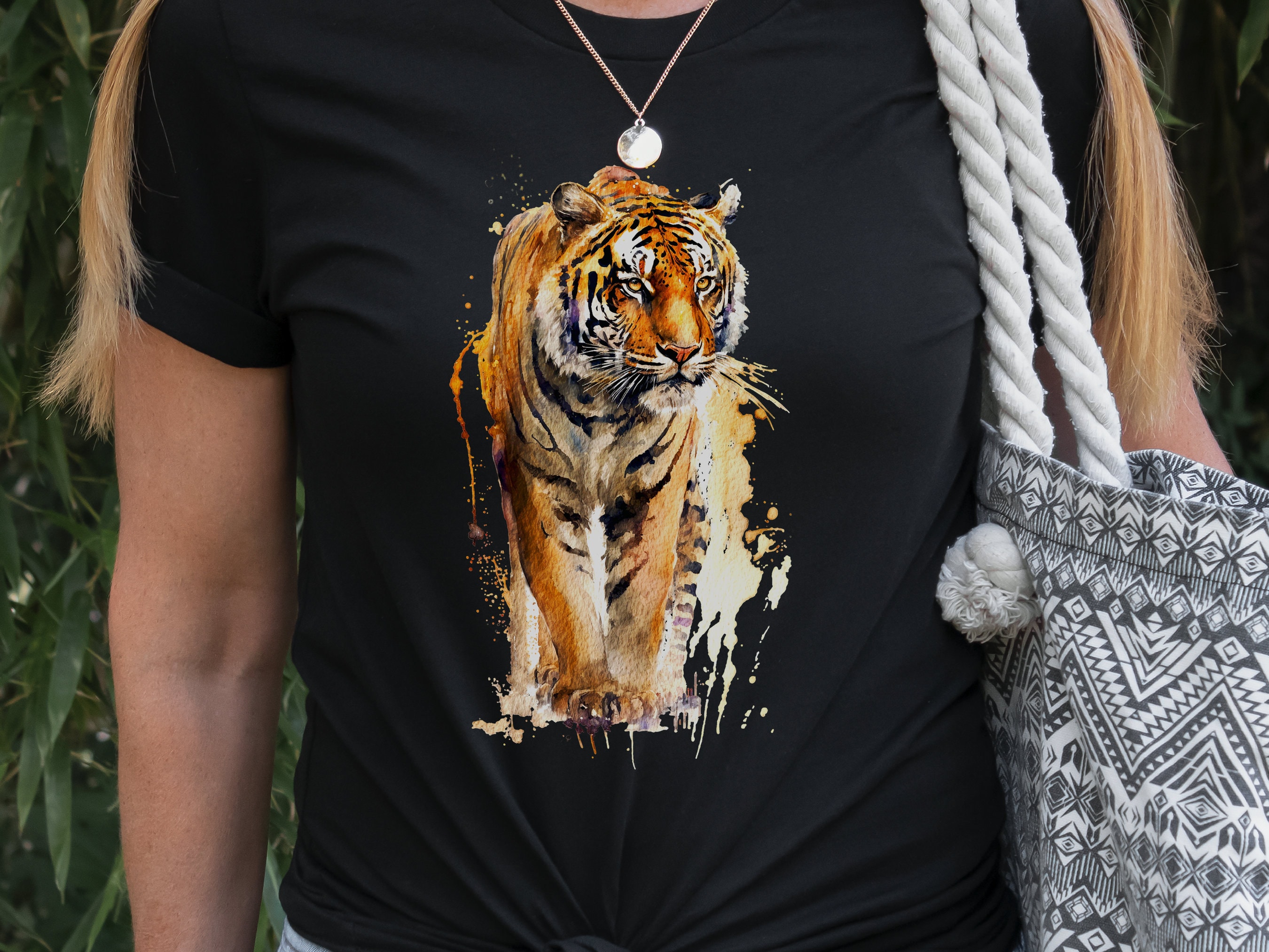 Watercolour Tiger T-Shirt Painting Majestic Wildlife Art Design Wild Animal Print Colourful Gift Artistic Powerful Messy Loose Fierce Strong - View 2