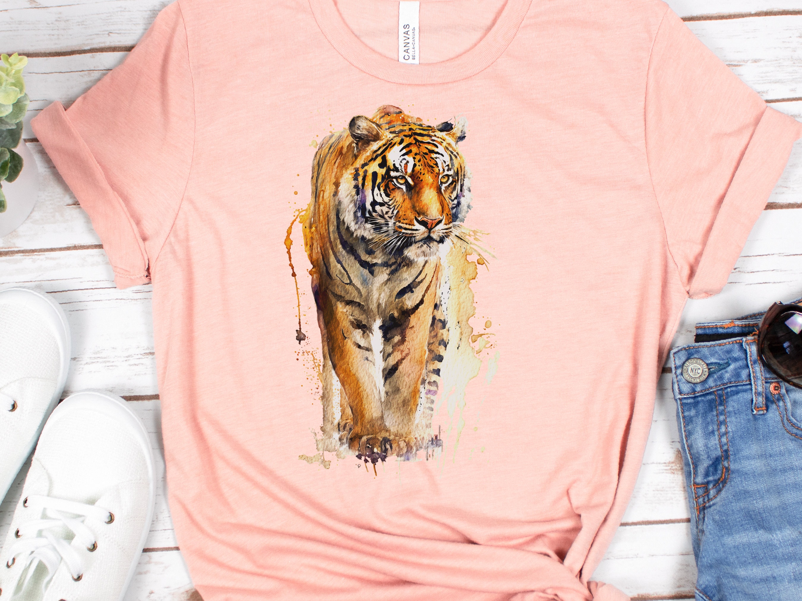 Watercolour Tiger T-Shirt Painting Majestic Wildlife Art Design Wild Animal Print Colourful Gift Artistic Powerful Messy Loose Fierce Strong - View 4