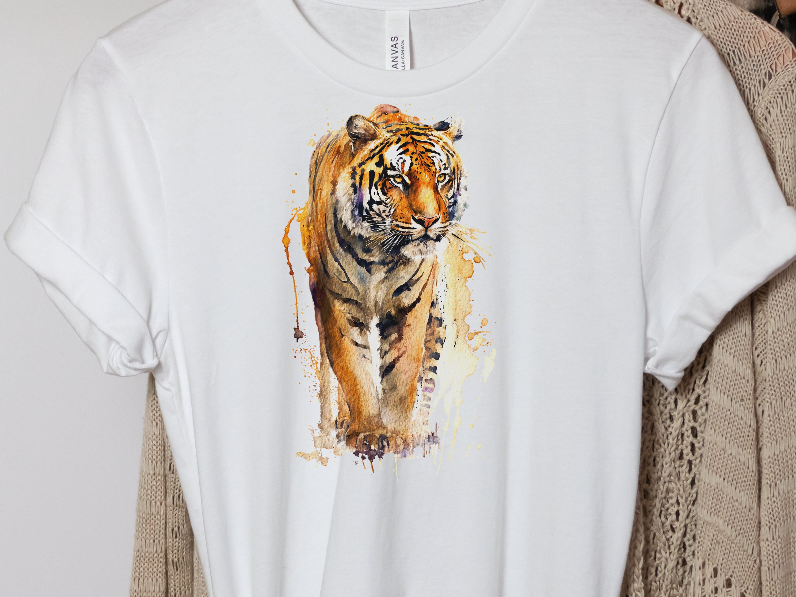 Watercolour Tiger T-Shirt Painting Majestic Wildlife Art Design Wild Animal Print Colourful Gift Artistic Powerful Messy Loose Fierce Strong - View 9