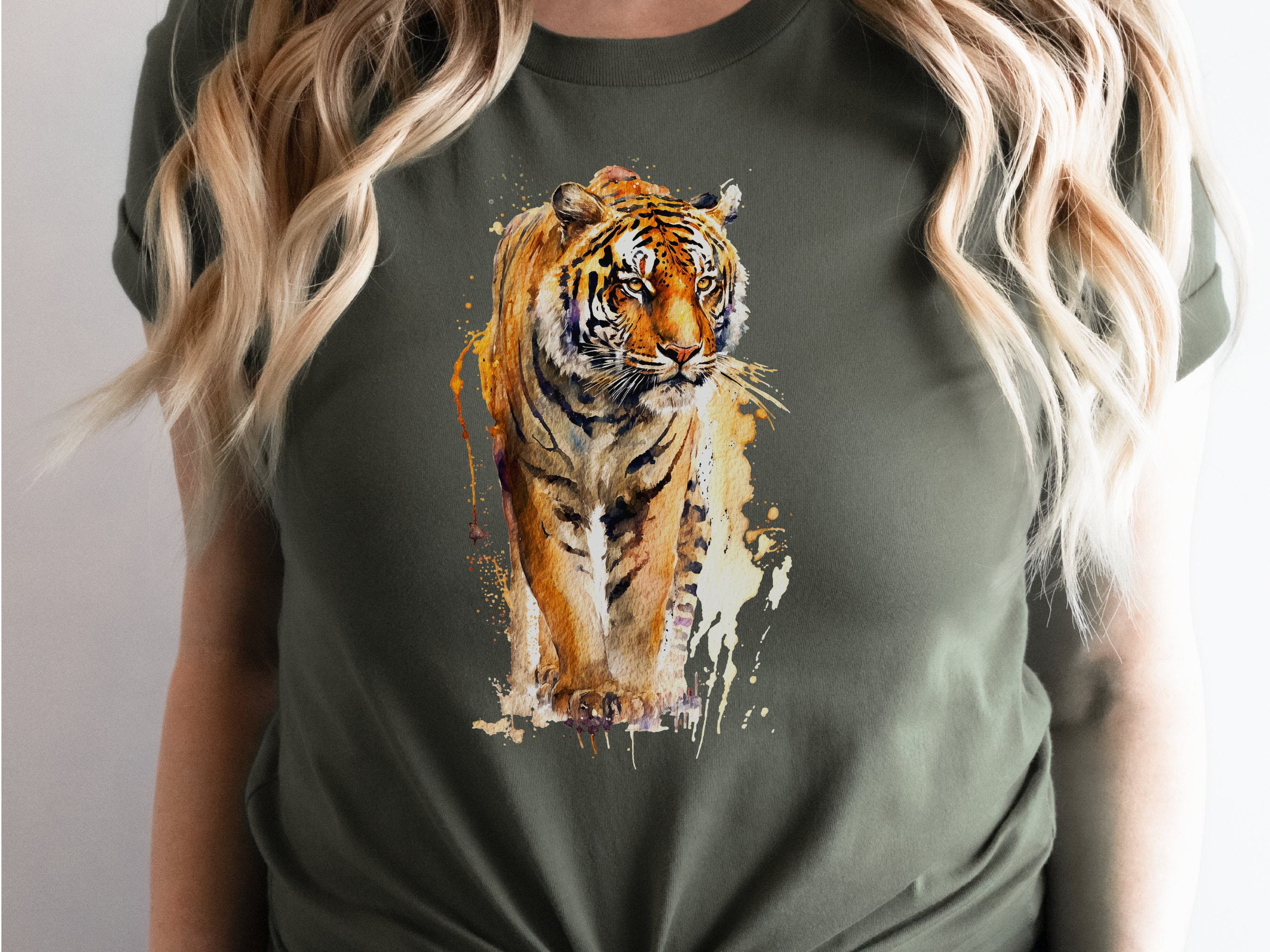 Watercolour Tiger T-Shirt Painting Majestic Wildlife Art Design Wild Animal Print Colourful Gift Artistic Powerful Messy Loose Fierce Strong - View 5