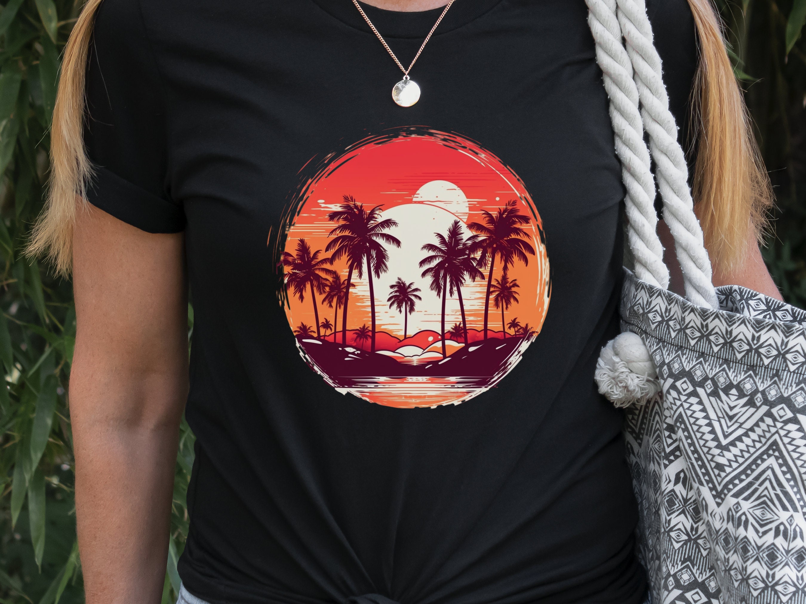 Retro Tropical Tshirt Paradise Vintage Sunset Chaser Tee Nostalgic Travel Gift Summer Vibes Summery Palm Trees Hawaii Women's Beach Shirt - View 5