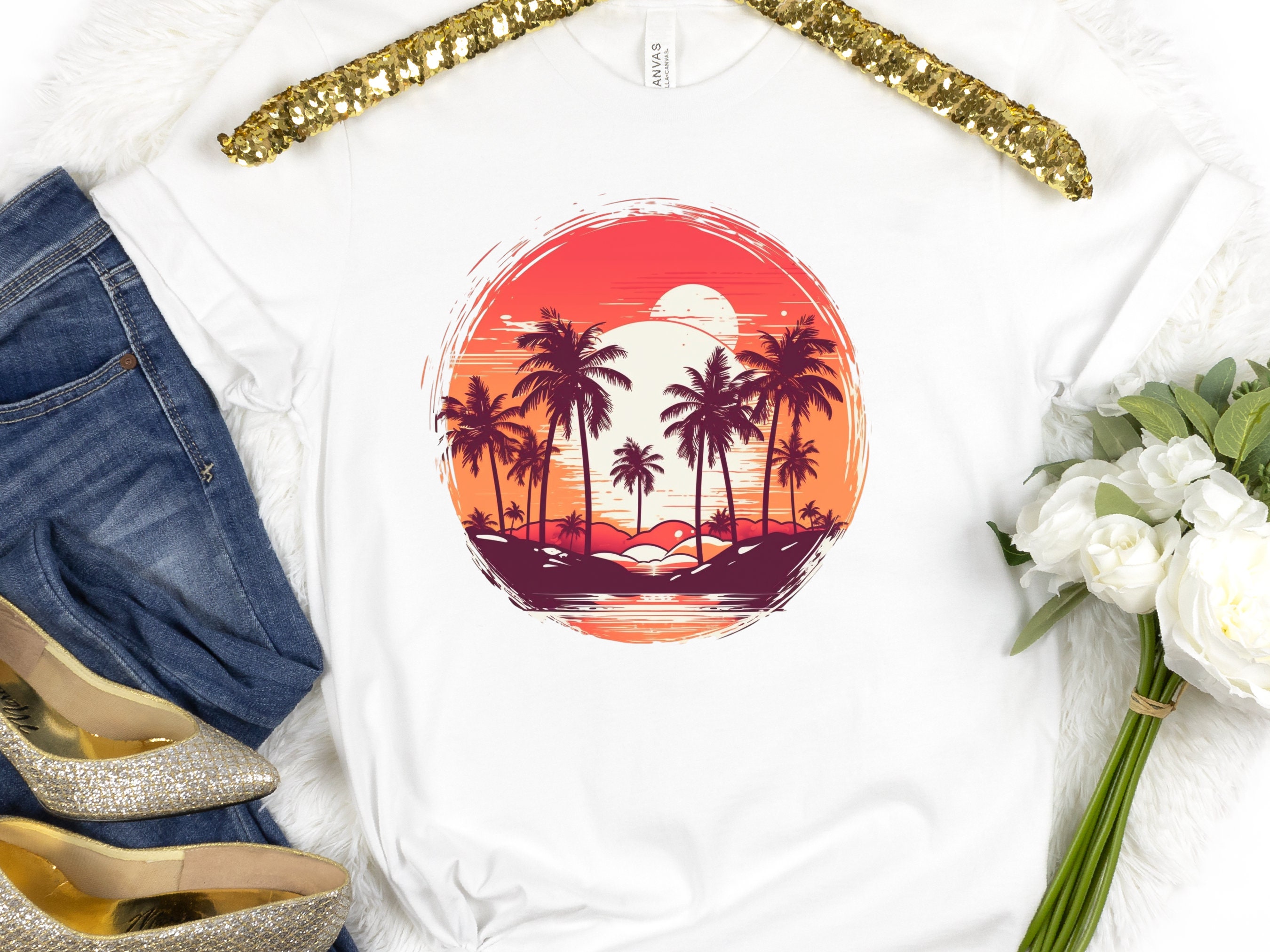 Retro Tropical Tshirt Paradise Vintage Sunset Chaser Tee Nostalgic Travel Gift Summer Vibes Summery Palm Trees Hawaii Women's Beach Shirt - View 6