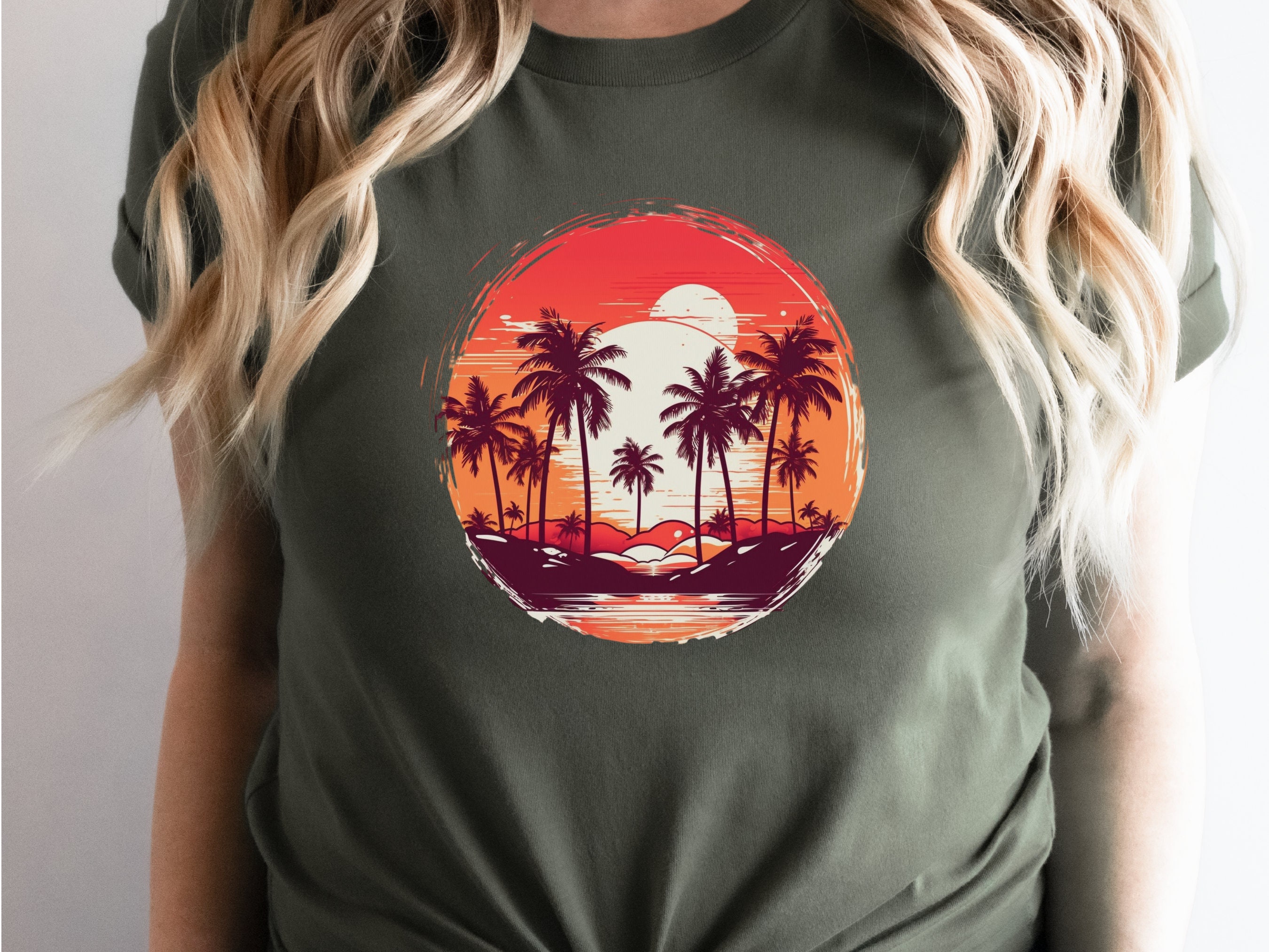 Retro Tropical Tshirt Paradise Vintage Sunset Chaser Tee Nostalgic Travel Gift Summer Vibes Summery Palm Trees Hawaii Women's Beach Shirt - View 4