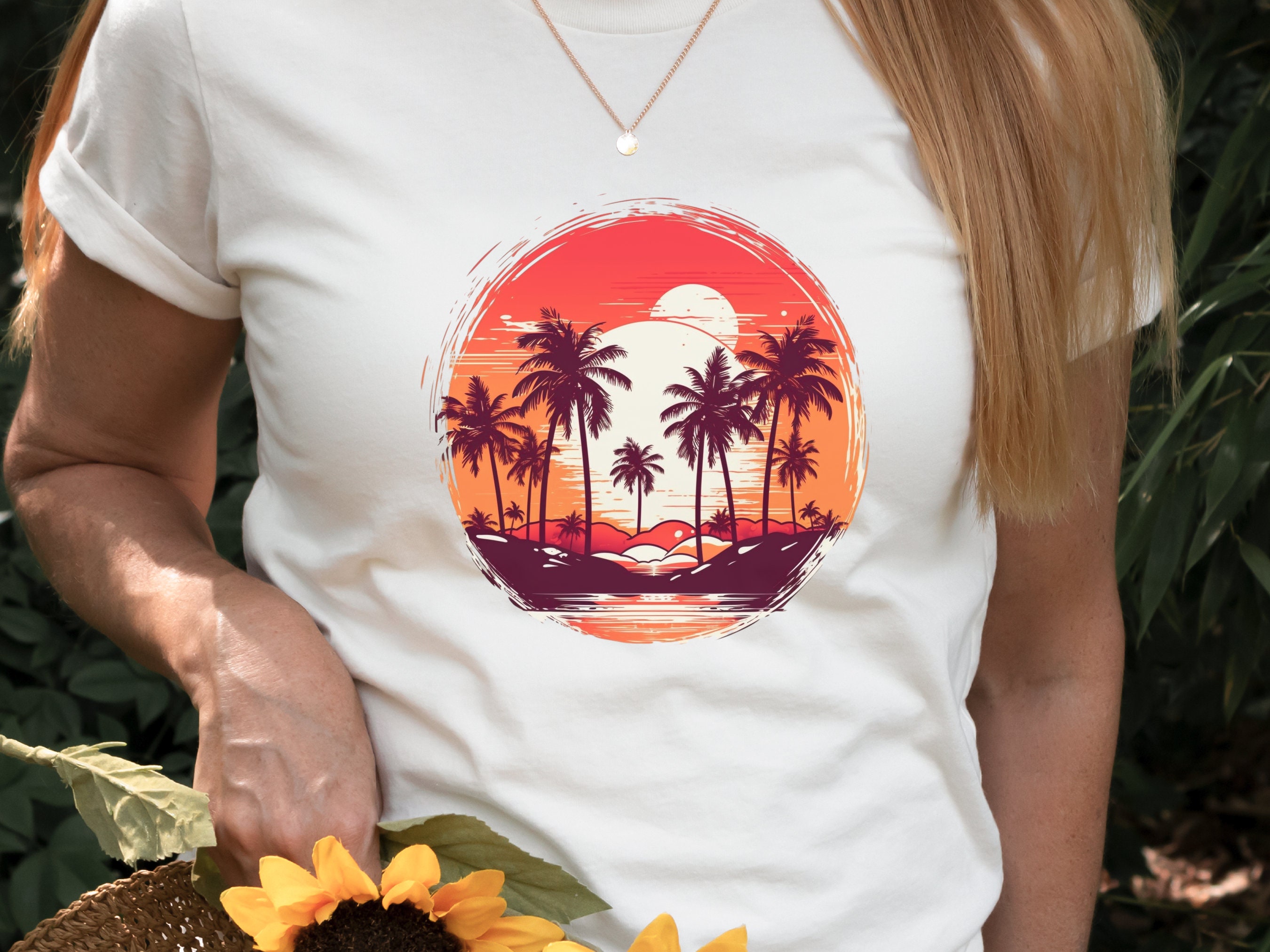 Retro Tropical Tshirt Paradise Vintage Sunset Chaser Tee Nostalgic Travel Gift Summer Vibes Summery Palm Trees Hawaii Women's Beach Shirt - View 7