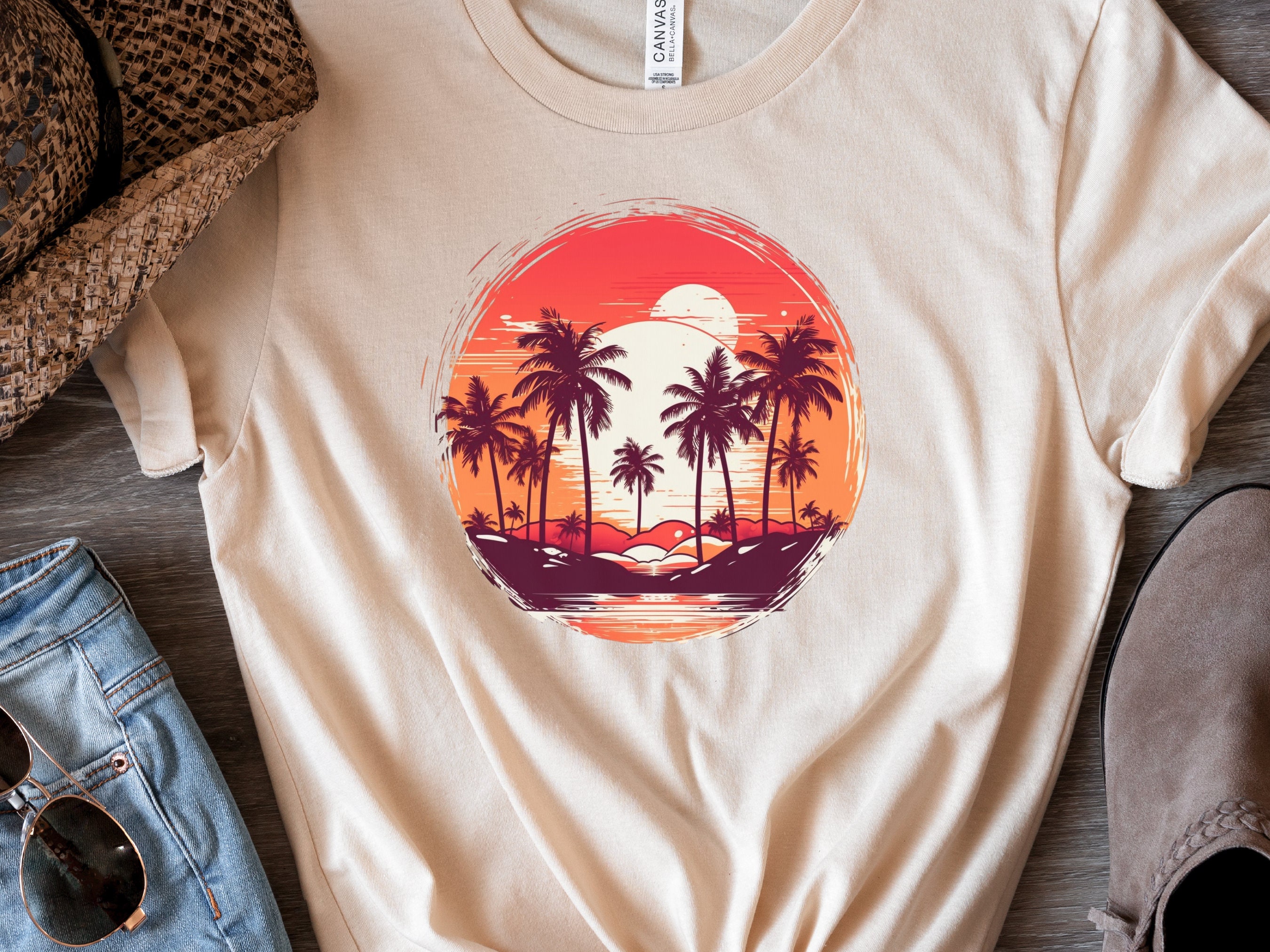 Retro Tropical Tshirt Paradise Vintage Sunset Chaser Tee Nostalgic Travel Gift Summer Vibes Summery Palm Trees Hawaii Women's Beach Shirt