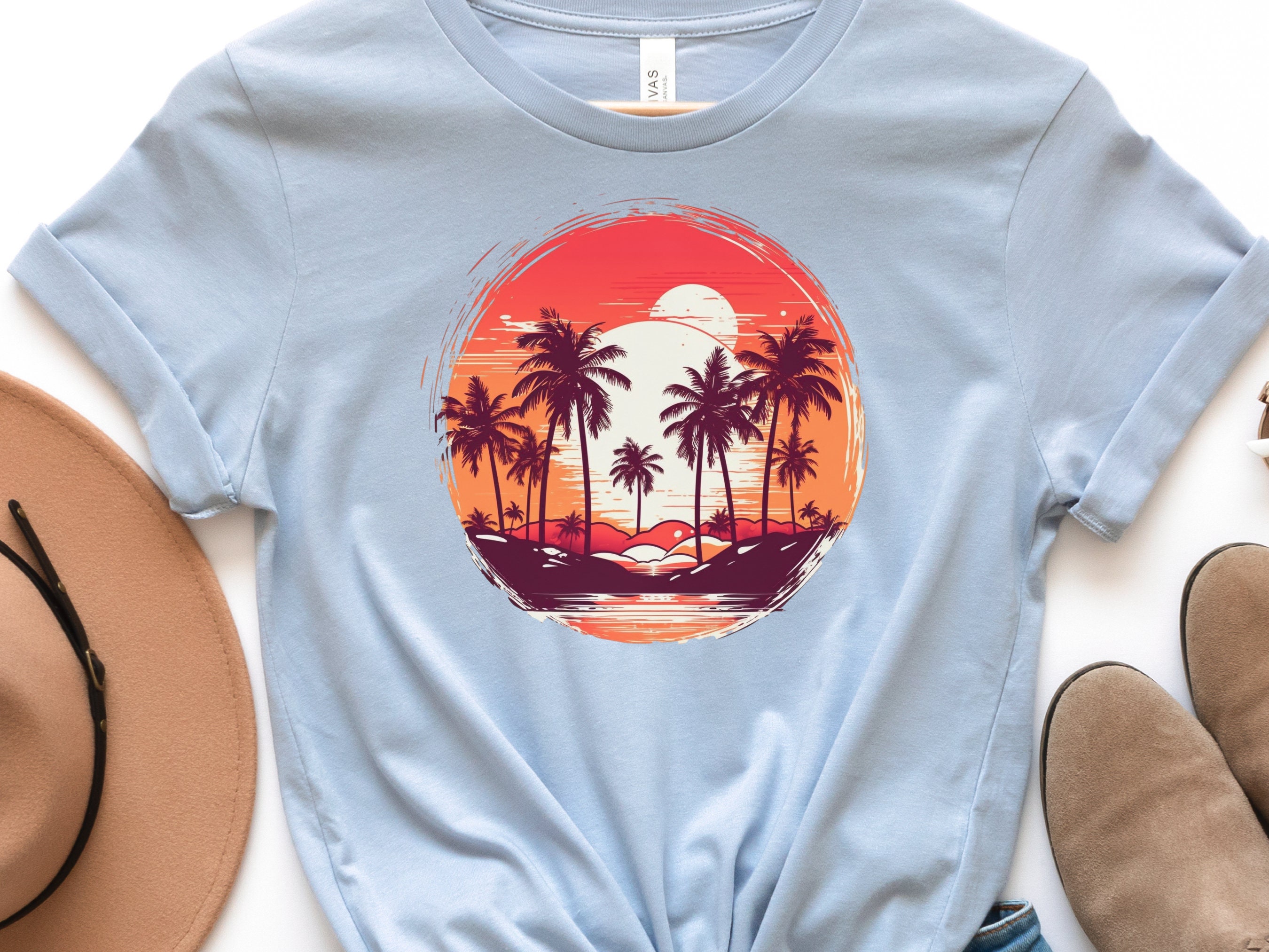 Retro Tropical Tshirt Paradise Vintage Sunset Chaser Tee Nostalgic Travel Gift Summer Vibes Summery Palm Trees Hawaii Women's Beach Shirt - View 8